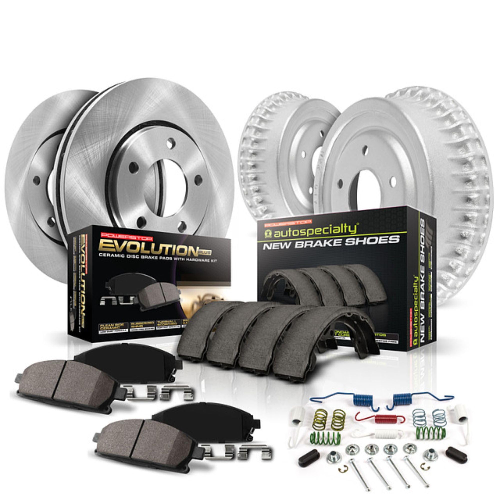 Power Stop KOE15033DK Autospecialty Front and Rear Replacement Brake Kit-OE Brake Drums & Ceramic Brake Pads For Dodge Ram 1500 1994-1999 [Model Specific]