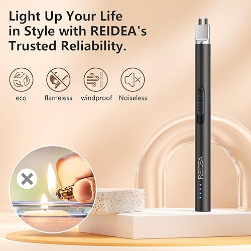 Miniatura 10 de REIDEA Lighter S4 Pro - Cerradura de seguridad eléctrica recargable por USB con indicador de batería LED, sin llama, resistente al viento,