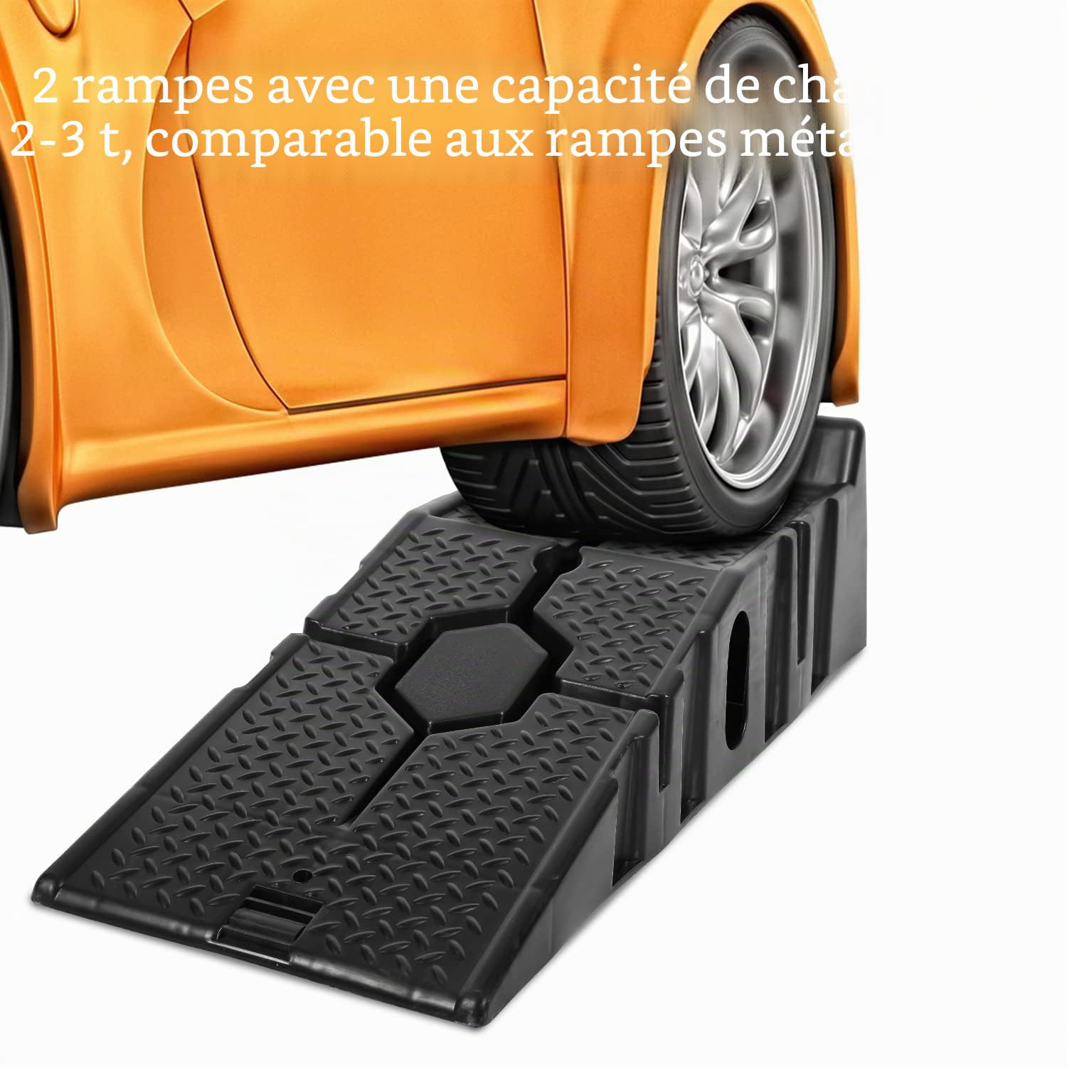 Jopassy Lot de 2 rampes d'accès en plastique antidérapantes avec protection anti-renversement, pont élévateur, rampe de voiture en plastique, capacité de charge de 2 à 3 ans