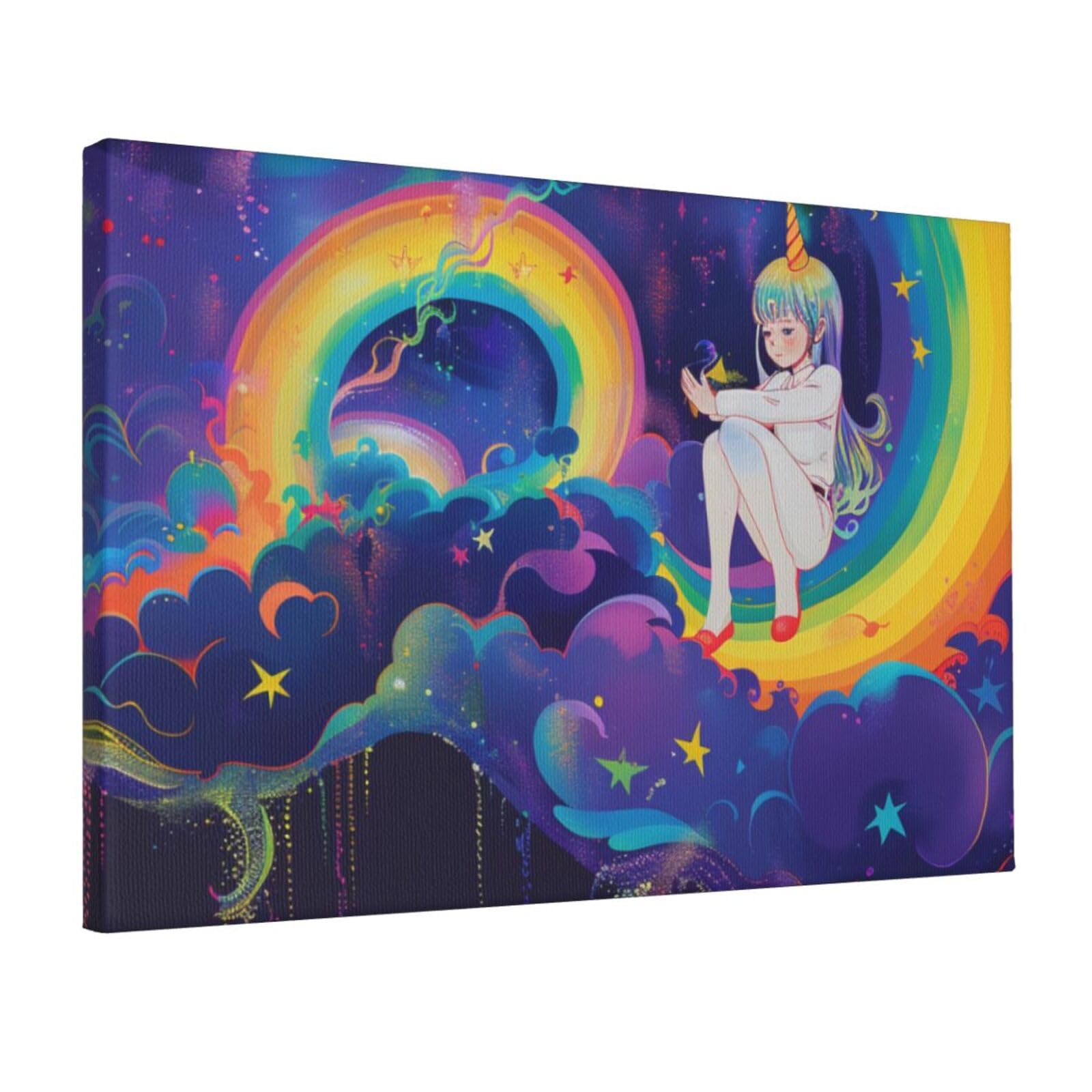 YKLJG rainbow bright Printed Wall Art Canvas Prints 45x30 CM Wooden Framed Picture Painting Artwork for Bedroom Kitchen Home Office Decor