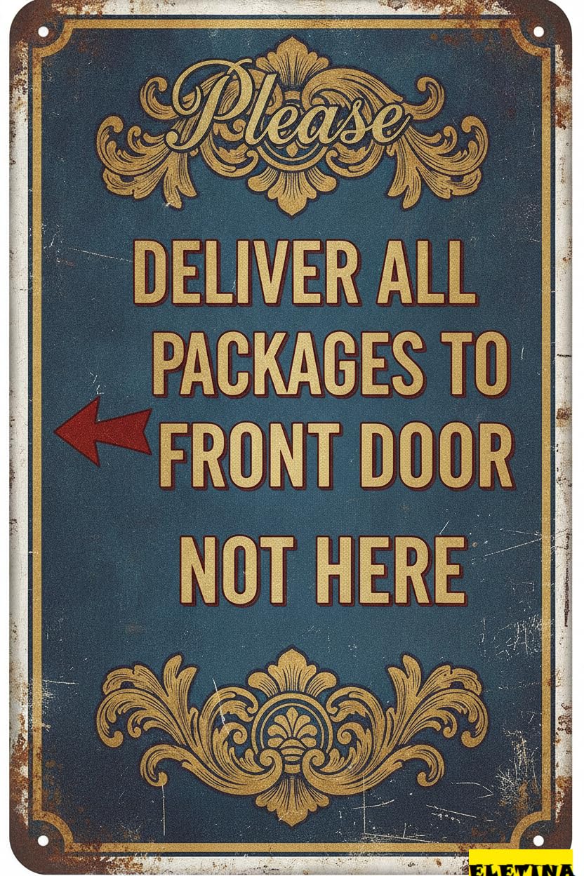 Personalized Sign for Man Cave Deliver Packages To Front Door Arrow Left Not Here Metal Notice Delivery Private Property Decorative