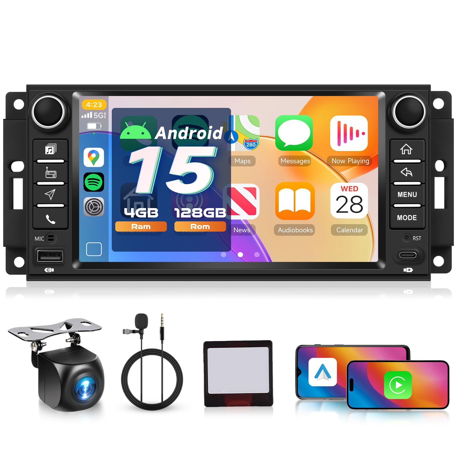 8 Core 4G+64G for Jeep Wrangler Chrysler Dodge Ram Chevrolet Android 13 Car Stereo with Wireless Carplay Android Auto, 7 Inch Car Radio Support GPS/WiFi/Bluetooth/DSP/SWC+ Backup Camera-image-39