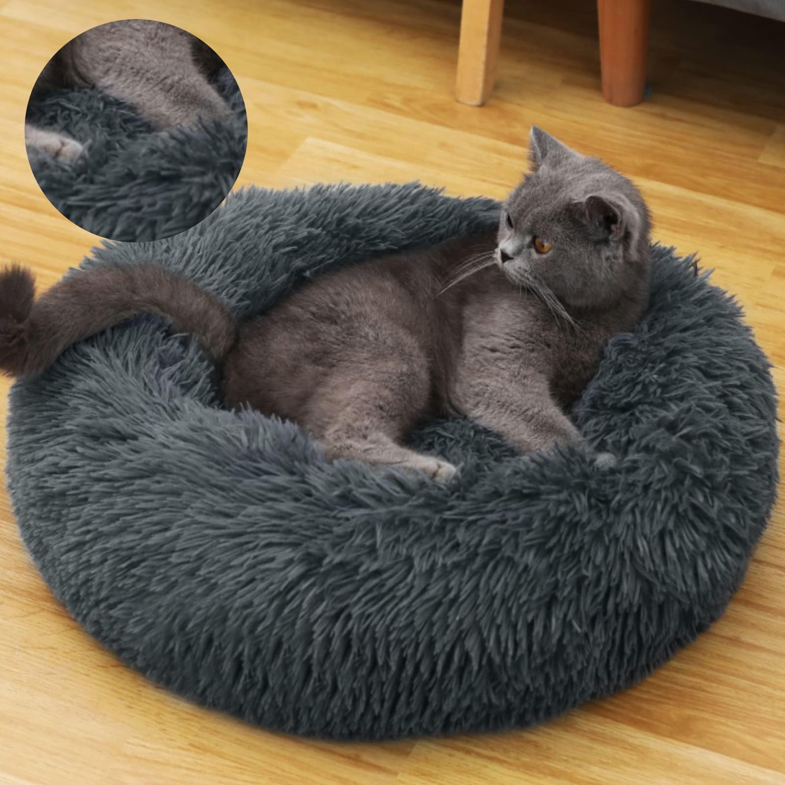 DONWEI Calming Dog Donut Bed for Small Medium Dogs Washable Dog Bed Cat Beds Fluffy Anti Anxiety Puppy Bed with Non-Slip Bottom - Image 2