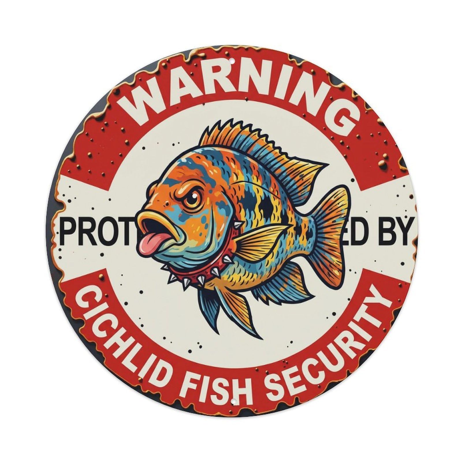 Tgrcjimh Style Metal Tin Sign Warning Protected By Cichlid Fish Security Vintage