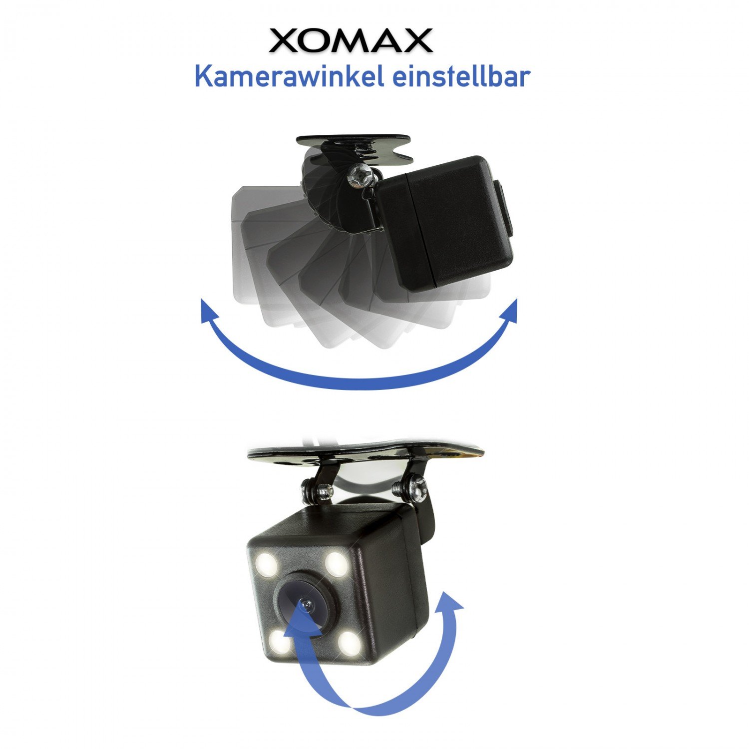 Xomax XM-020 samochodowa kamera cofania z uchwytem, widoczność w nocy z 4 wydajnymi lampami LED, pomoc przy parkowaniu: linie dystansowe w kolorze, PAL i NTSC, zakres widzenia: szeroki kąt 170°, kabel wideo 5 m