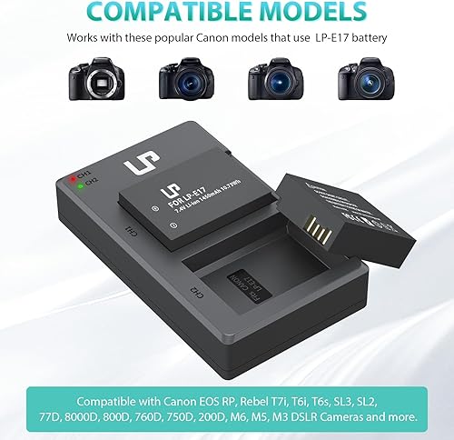 Miniatura 2 de LP Paquete de cargador de batería LP-E17, compatible con Canon EOS R8, R10, R50, RP, Rebel T6i, T7i, T8i, T6s, SL2, SL3, EOS 77D, 200D, 750D, 760D,