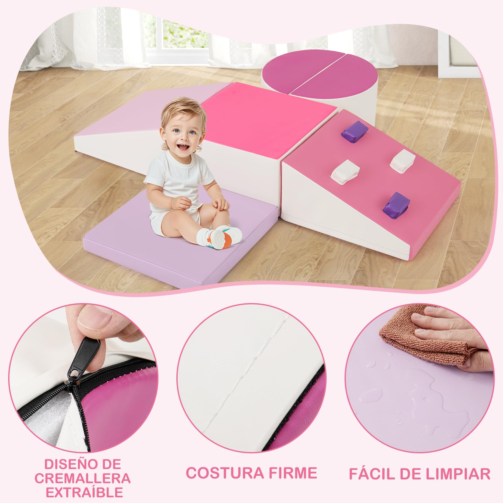 GOPLUS 6 Bloques de Construcción de Espuma para Niños, Juego de Aprendizaje para 1+ Años, Piezas de Motricidad para Bebés con Diferentes Formas y Colores, Juguetes Educativos (Rosa)