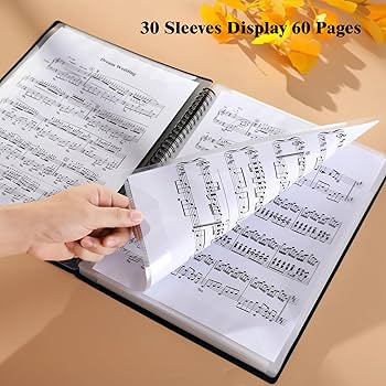 A4 Size Sheet Music Folders, 60pages, Piano Score Mark Music Clef Sheet, Stored Documents Holder Bag, Waterproof, Loose Leaf Transparent, Blank
