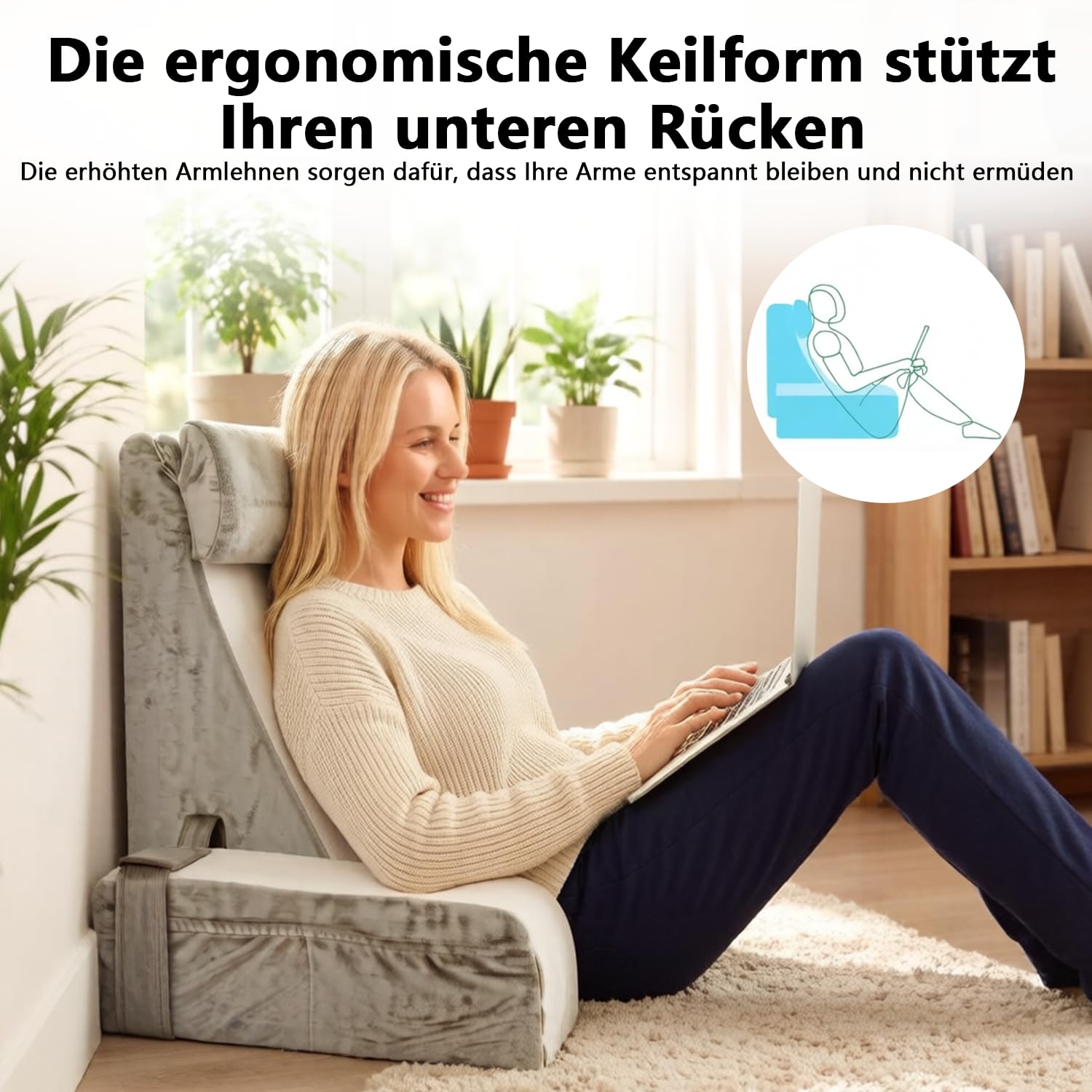 Cuscino da lettura con cuscino cervicale rimovibile e bracciolo, cuscino ergonomico extra alto con braccioli e tasche integrati, supporto per la schiena in schiuma frantumata per erigere a letto