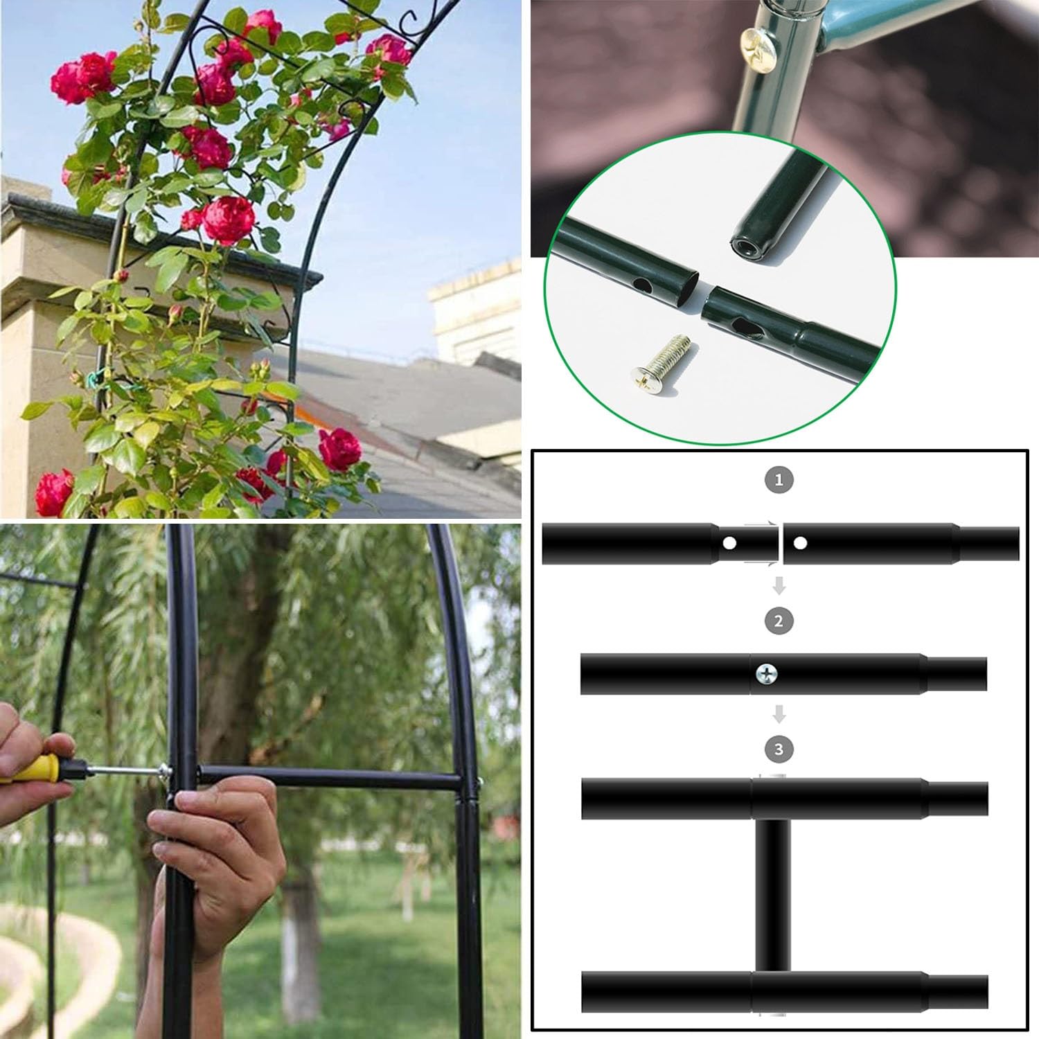 Générique Pergola Jardin Fer forgé Tonnelle Arche de Jardin Exterieur, pour Plantes Grimpantes, Décoration Arche de Mariage, 80cm 140cm 180cm 200cm 240cm 280cm 300cm 350cm(Brun,W180 X H220cm)