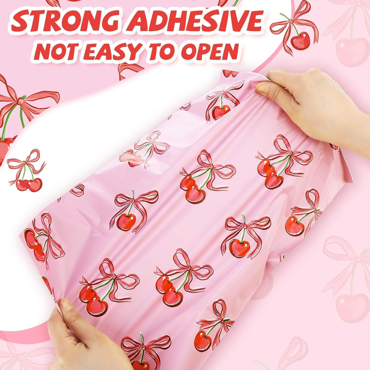 Resurhang 200 Pcs Pink Cherry Bow Poly Mailer 10x13 inch Designer Shipping Mailers Heavy Duty Waterproof Self Adhesive Shipping Bags for Large Mailing Envelopes Bulk Tear Resistant Packaging