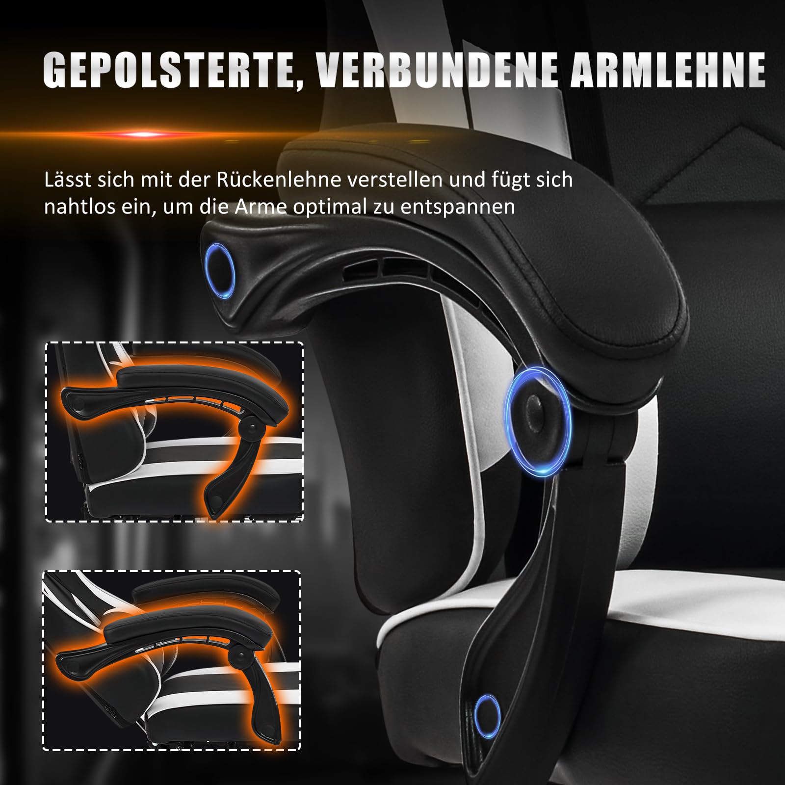 Hellove Chaise Gaming Ergonomique avec Repose-Pieds, Fauteuil de Bureau Réglable en Cuir PU, Support Lombaire, Accoudoirs Synchronisés, pour Adultes et Adolescents, Noir et Blanc