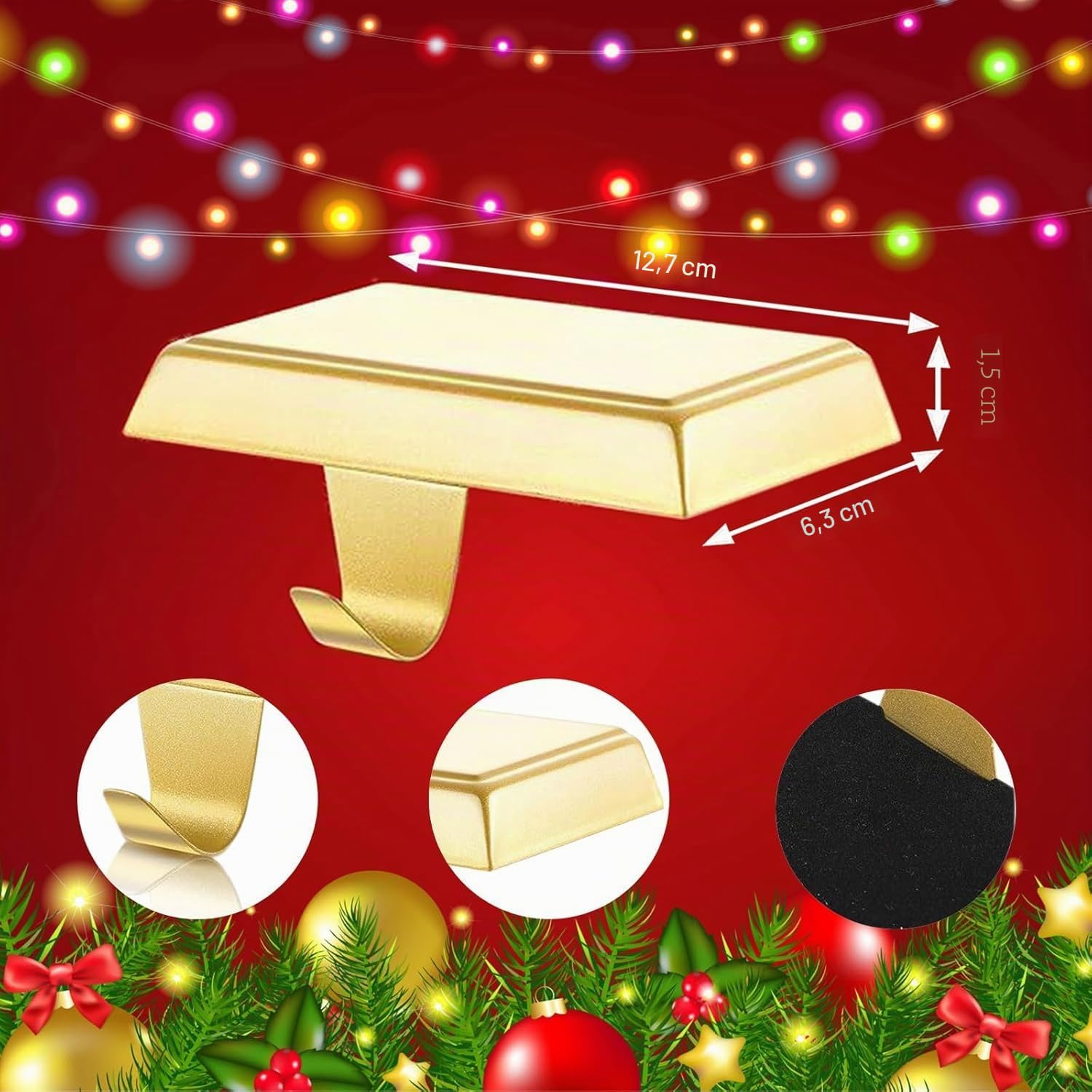 Weihnachtsstrumpfhalter, Kaminstrümpfe, Kleiderbügel, Metall, zum Aufhängen, Strumpfhalter, Basis für Kamin, freistehend, Weihnachten, Party-Dekoration (2 Gold, 2)