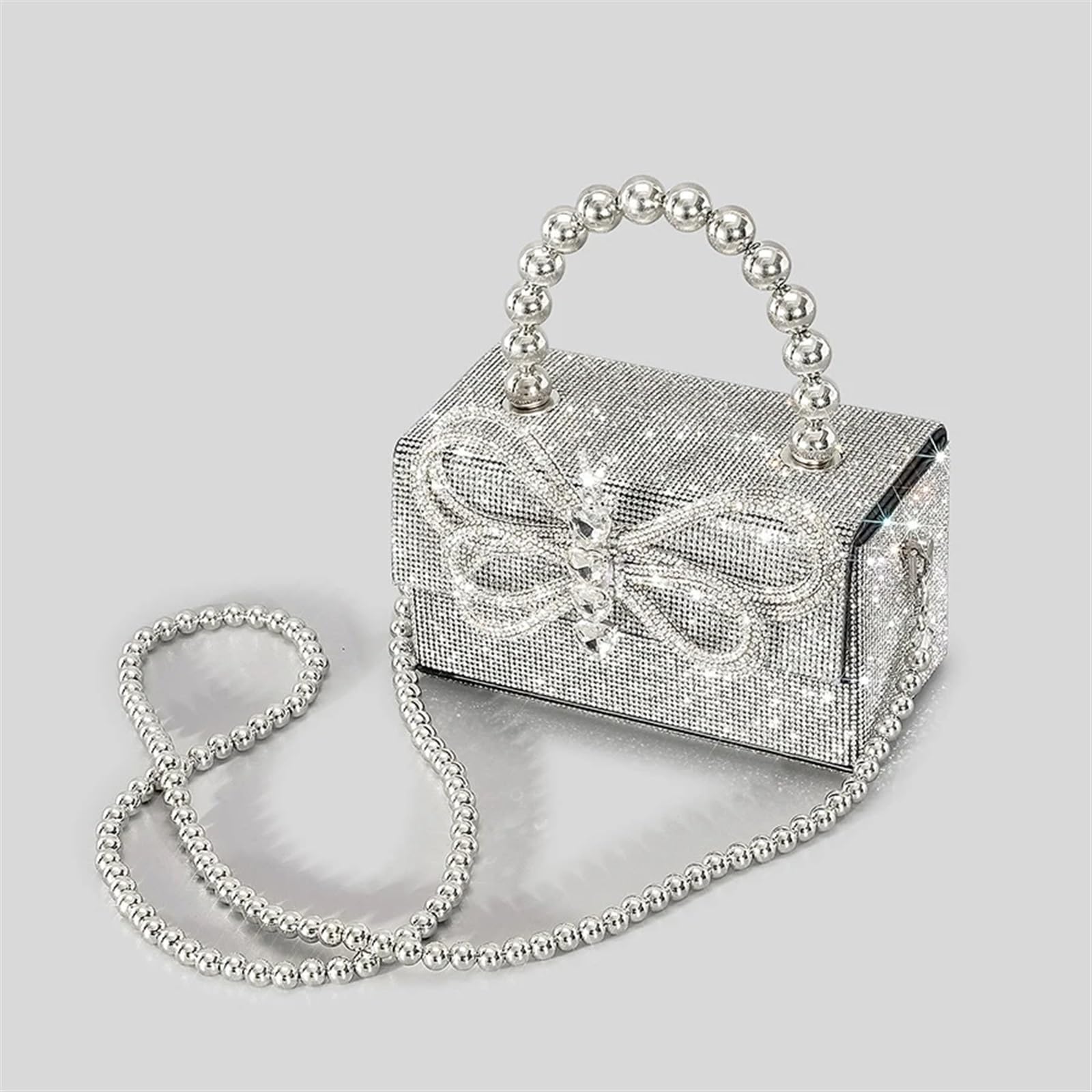 Bolsos Pedrería Mujer Bolso de noche con lazo diamantes a la moda, bolsos mujer cuentas imitación, bolso hombro tipo bandolera brillante, pequeños solapa