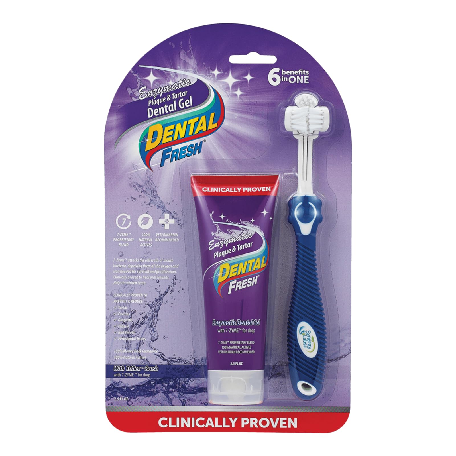 Dental Fresh Enzymatic Gel Dog Tooth Brushing Kit, Includes Triflex Toothbrush and Toothpaste for Teeth Cleaning