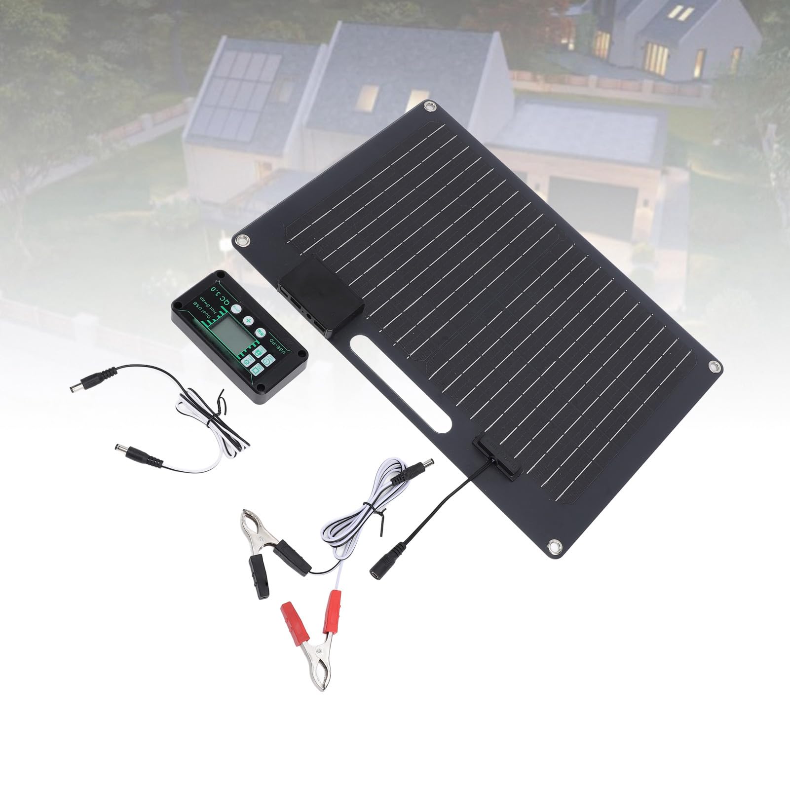 Tnfeeon Kit Pannello Solare da 100 W Caricatore Solare Monocristallino Converte in Modo Efficiente la Luce con Controller da 100 A Doppie Porte USB 12 V 24 V per Barca Viaggio Compatto 16 X 11