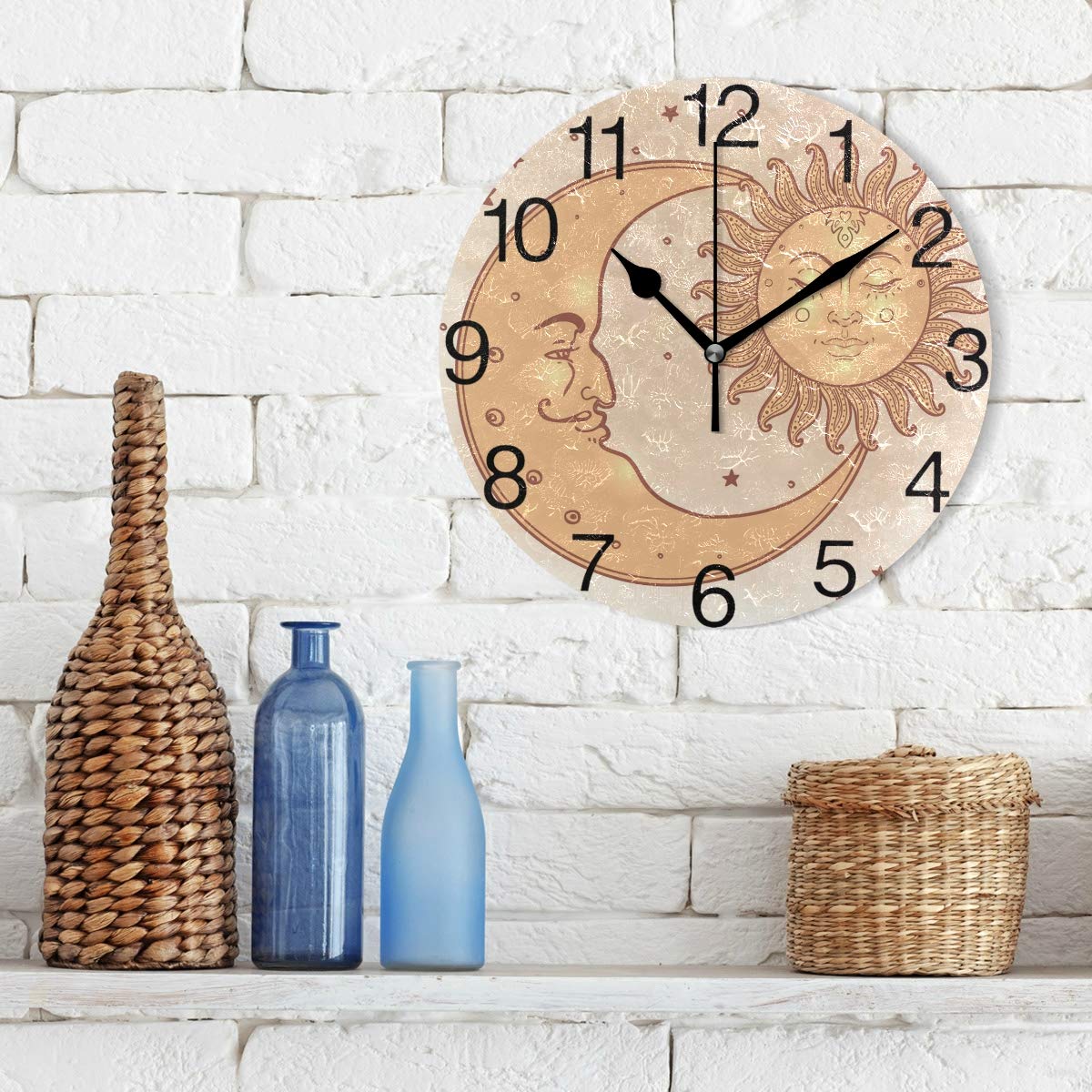 Amazon.com: senya Sun and Moon Design Round Wall Clock, Silent Non