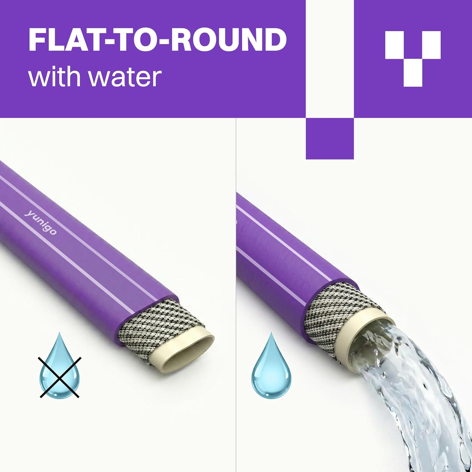 SERENITY 100ft Flat-to-Round Purple Garden Hose – Lightweight, No-Kink, Abrasion-Resistant TPV Hose with Durable Aluminum Fittings, Spray Nozzle & Hose Mender, Ideal for Home & Garden Watering