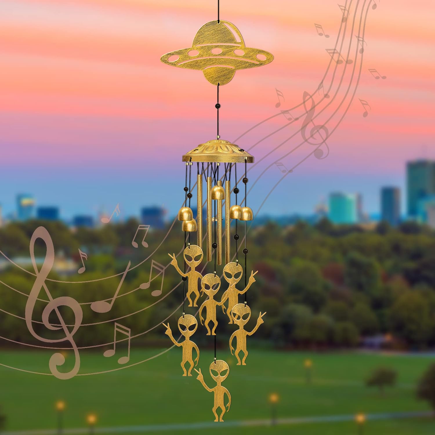 Alien Wind Chimes for Outside, Extraterrestrial UFO Windchimes Decor, Metal Saucerman Bell, UFOs & Aliens Wind Chime Yard Garden Decor Outdoor, Men/Women/Memorial/Housewarming/Birthday/Festival Gifts