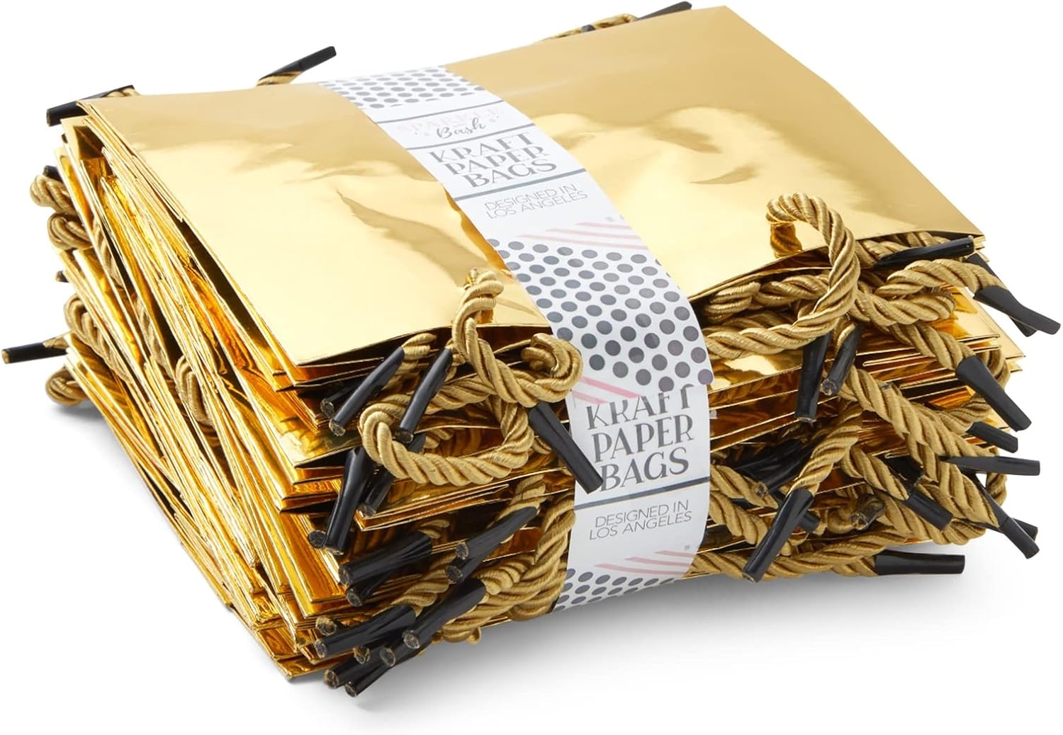 Sparkle and Bash Gold Goodie Bags - Mini Metallic Gold Reusable Paper Bags for Party Favors, Pack of 24, 6 x 5 x 2.5 Inches, Rope Handles - Image 8