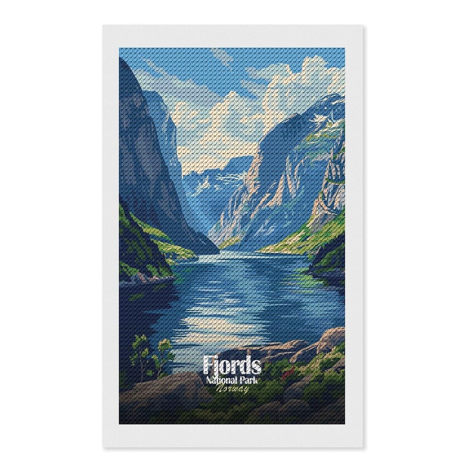 Junmoney Fjords National Park Norway Landscape Diamond Painting Canvas Set 12"x20", for Adults, Decorate Your Room, Festive Craft Gift, Office Decor