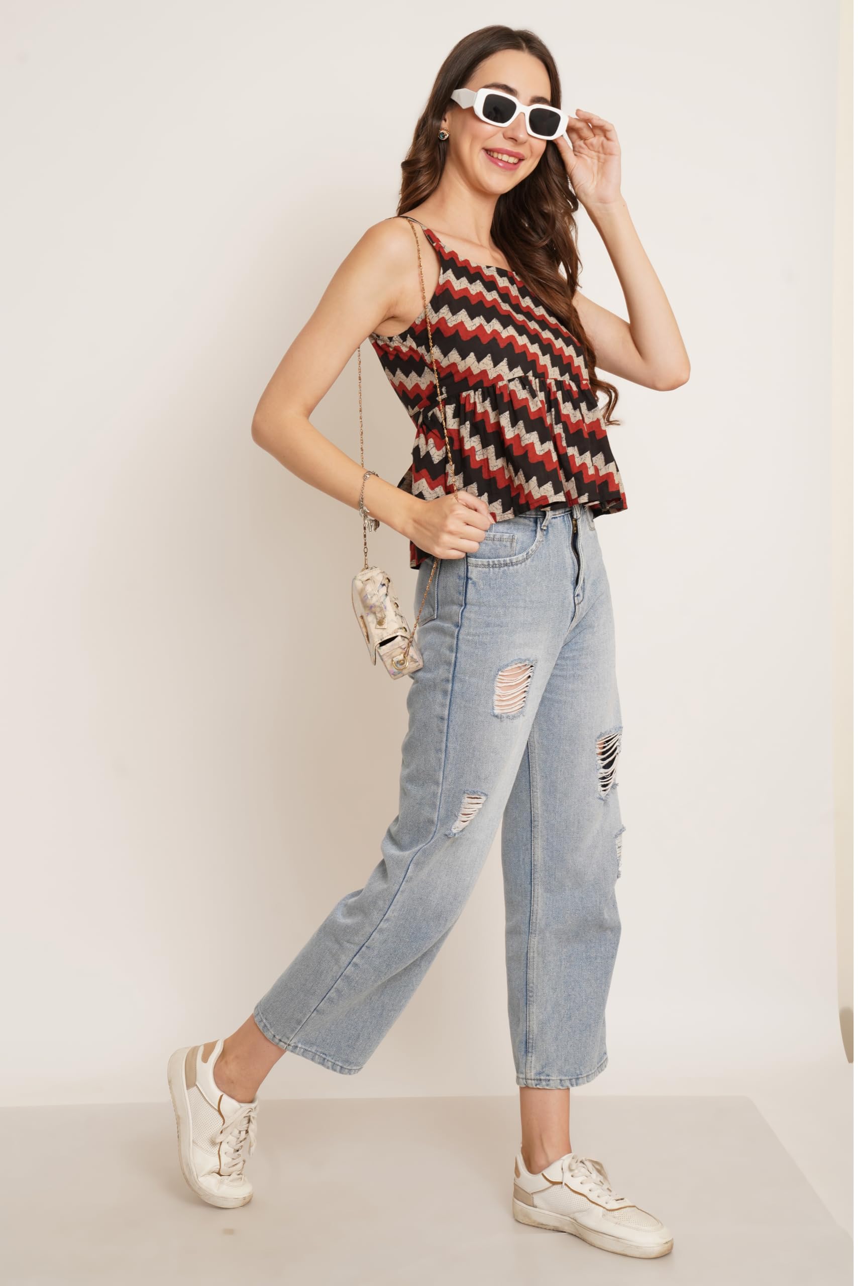 Women`s Casual Sleeveless Printed Top | Tops for Women (in, Alpha, XL, Chic Waves Black) 3