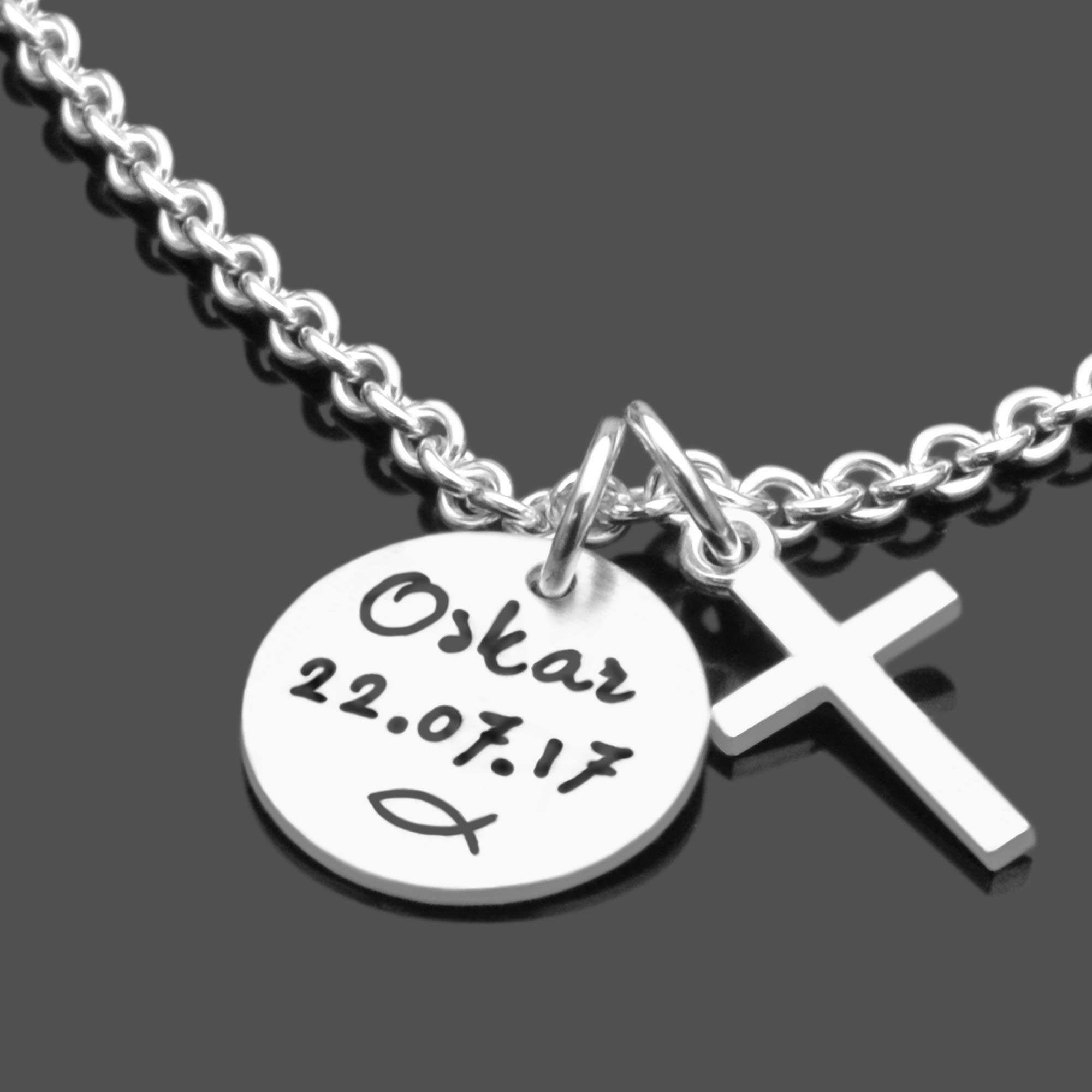 Taufkette mit Gravur Junge MEINE TAUFE KREUZ 925 Silberkette Geschenk Taufe personalisiert Taufgeschenk Kreuzkette