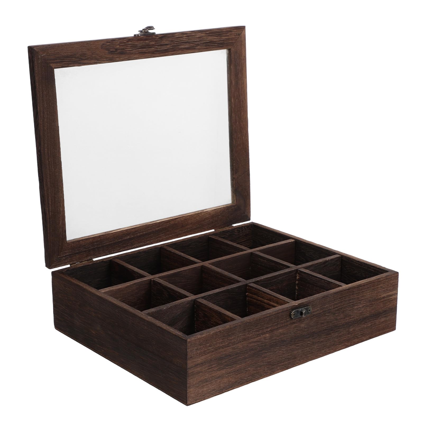 Gadpiparty Organizador de Bolsitas de Té de Madera | 12 Compartimentos para Encimera | Portapaquetes de Té con Tapa Transparente | Contenedor Decorativo de Madera para El Hogar Y La Oficina de 28 X