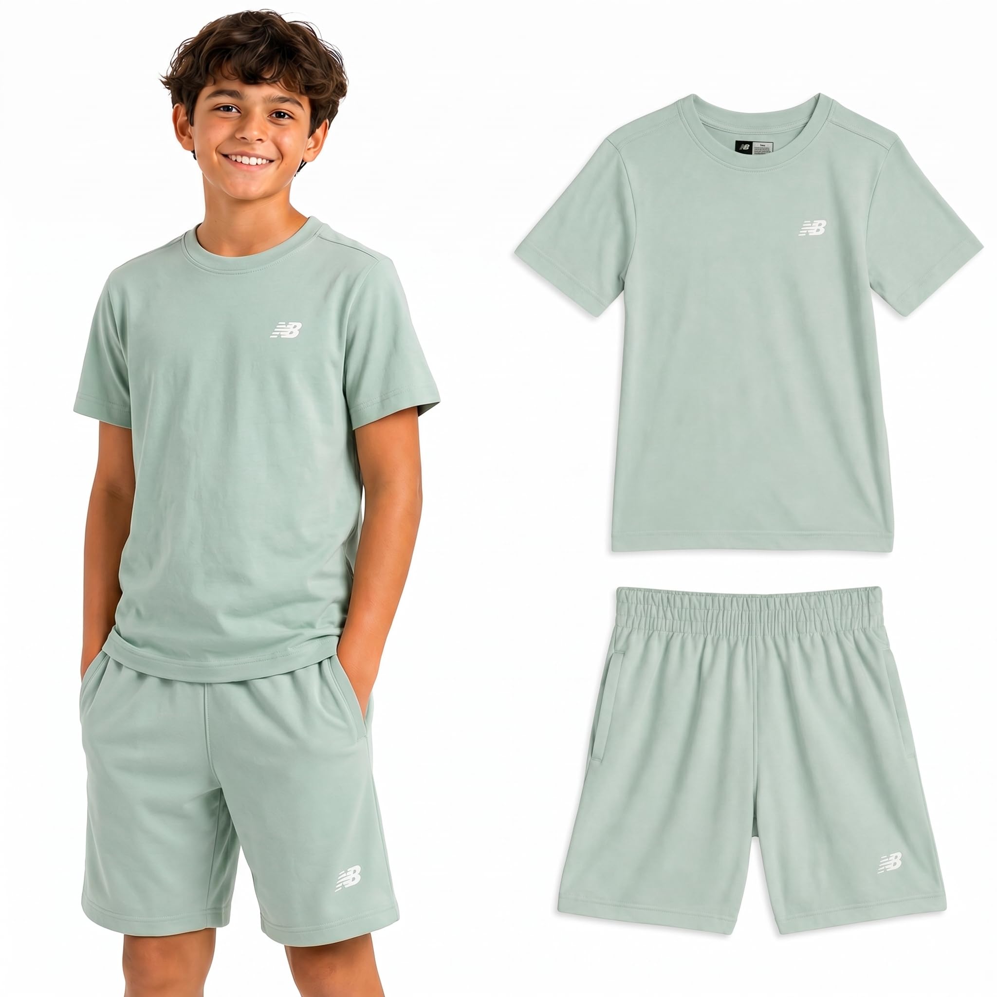 New Balance Boys 2 Piece Cotton Blend Jersey Shirt &amp; Basketball Shorts
