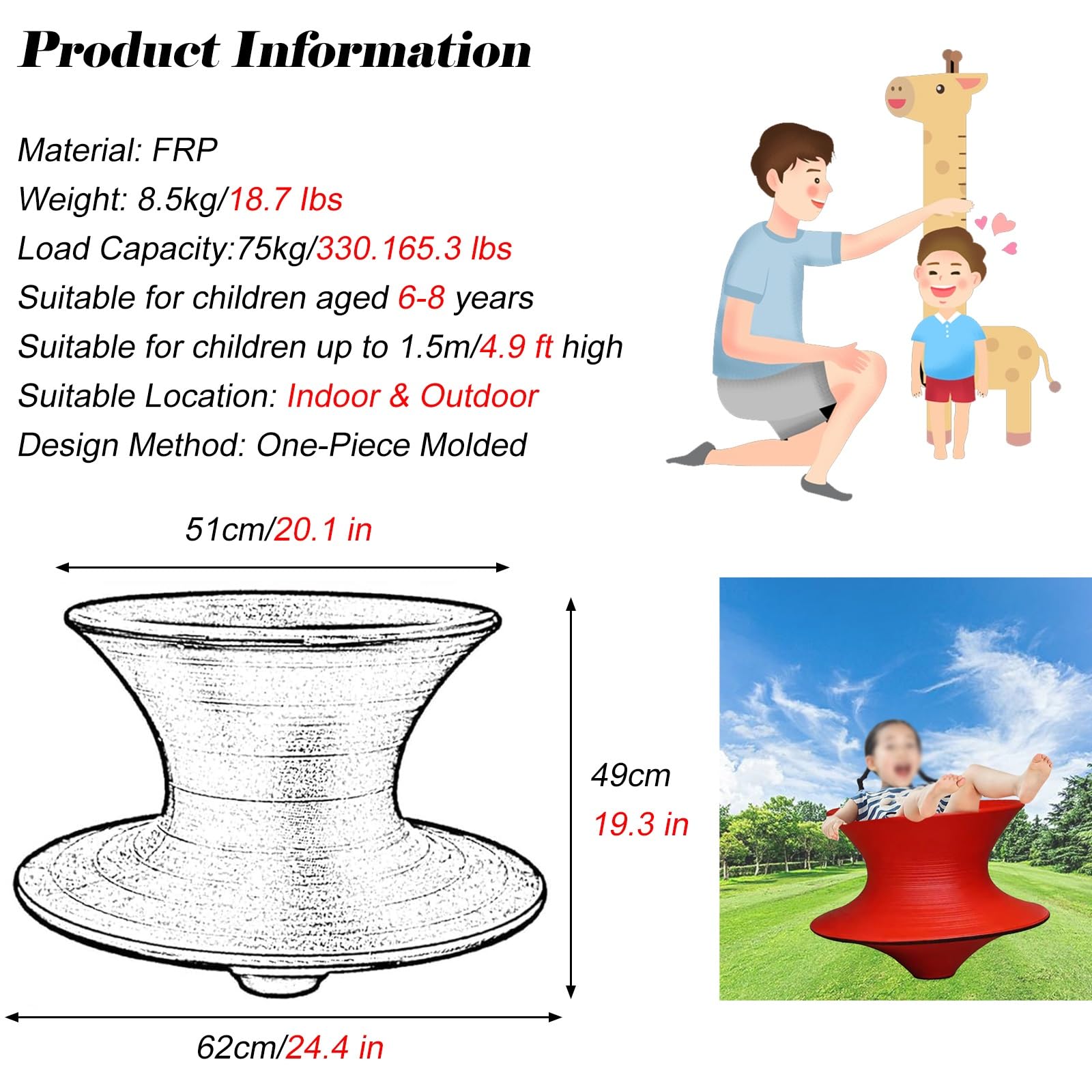 MZZKFC 19.3 in 360° Spins Stool, Children Gyro Chair Wear-Resistant Non Slip & Waterproof, Kindergarten/Playground 6-8 Years Old Kids Sense Sports Equipment(Purple)