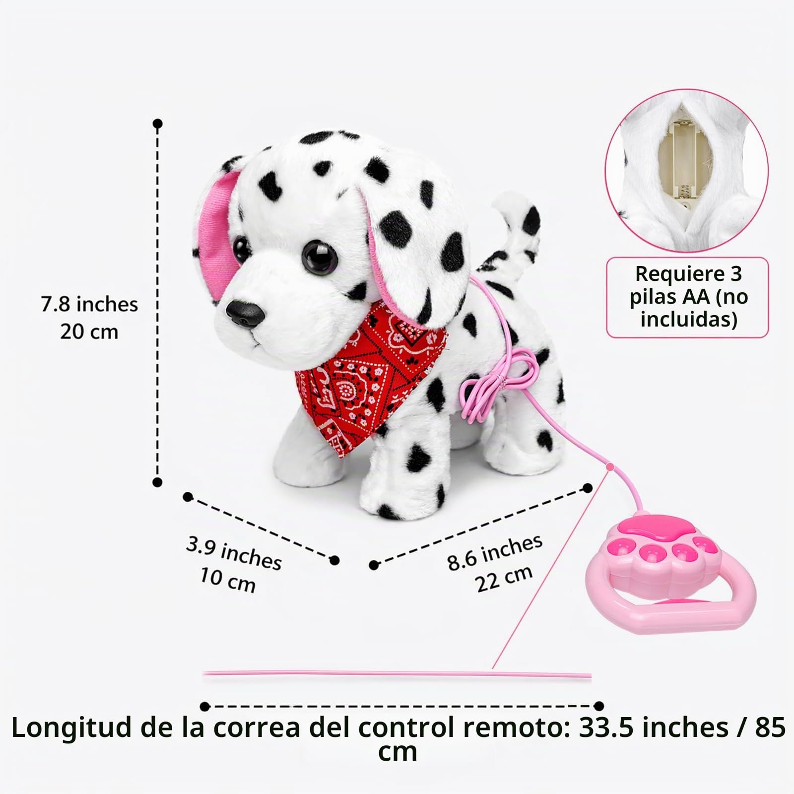 YH YUHUNG Perro Dálmata de Juguete Que Camina y Ladra, Peluche Interactivo con Correa y Pañuelo Rojo, Mascota Electrónica para Niños 3 Años+ (Dálmata)