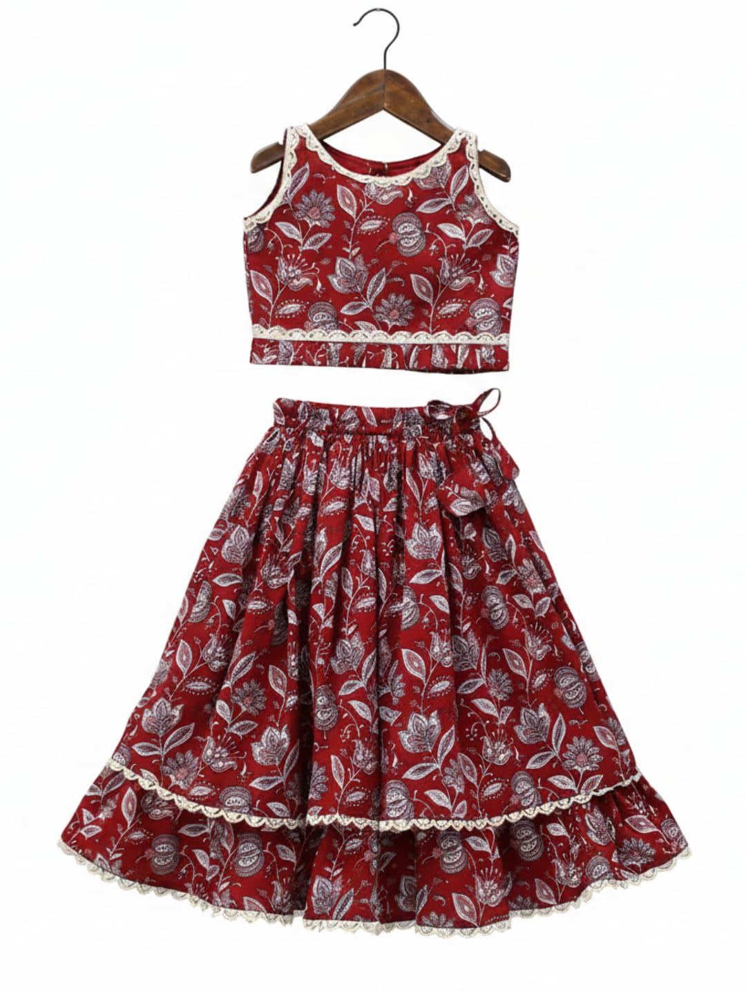 Amazon Brand - Anarva Red Floral Girls Crop Top with Flared Skirt, Ethnic Wear for Kids, Lehenga Wear Traditional Outfit-image-20