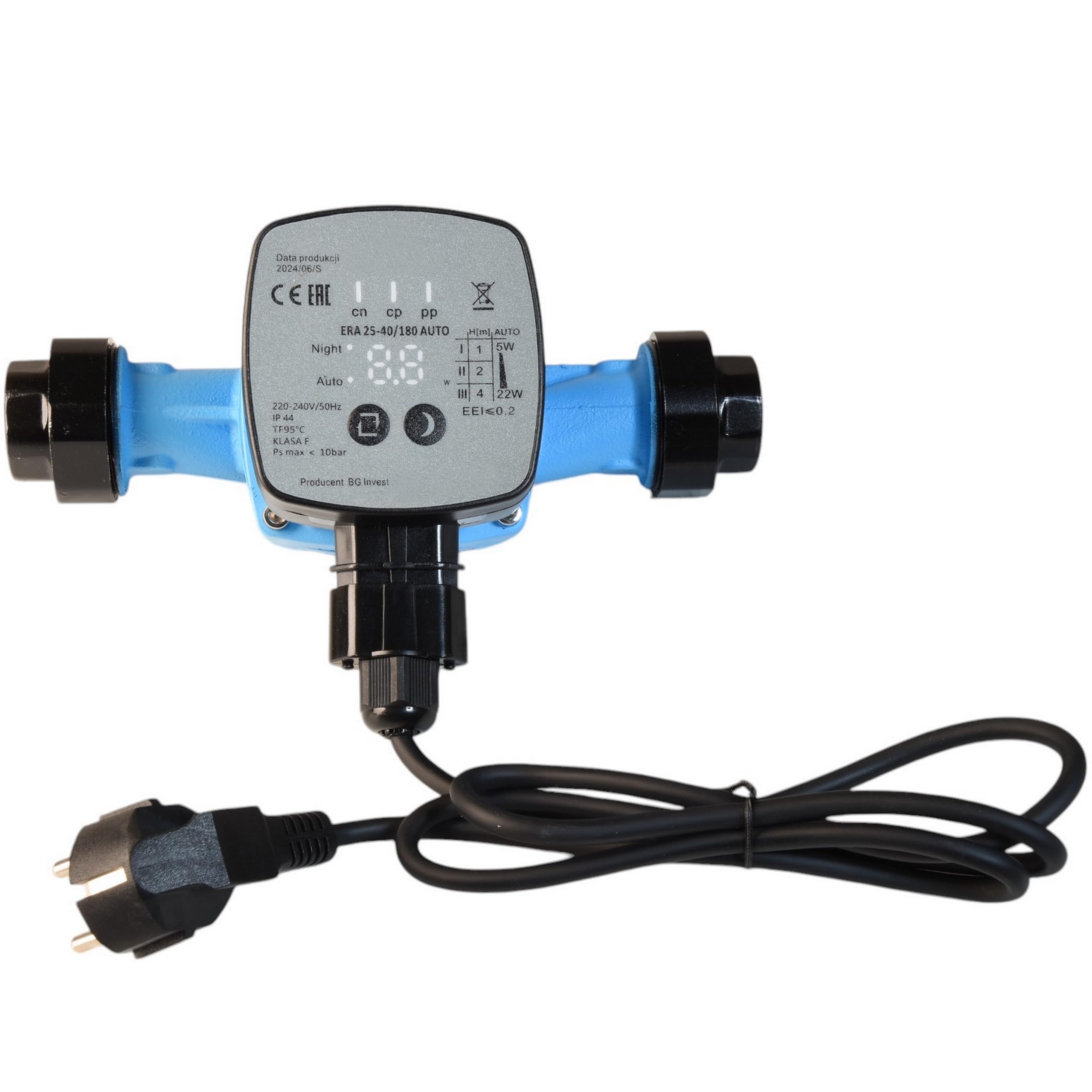 Pompa Obiegowa Elektroniczna ERA 25-40/180 AUTO do Wody Cyrkulacyjna 3-biegowa (5-22W, 2700 l/h, max. podnoszenie 4m) Tryb Nocny Energooszczędna CO C.O.