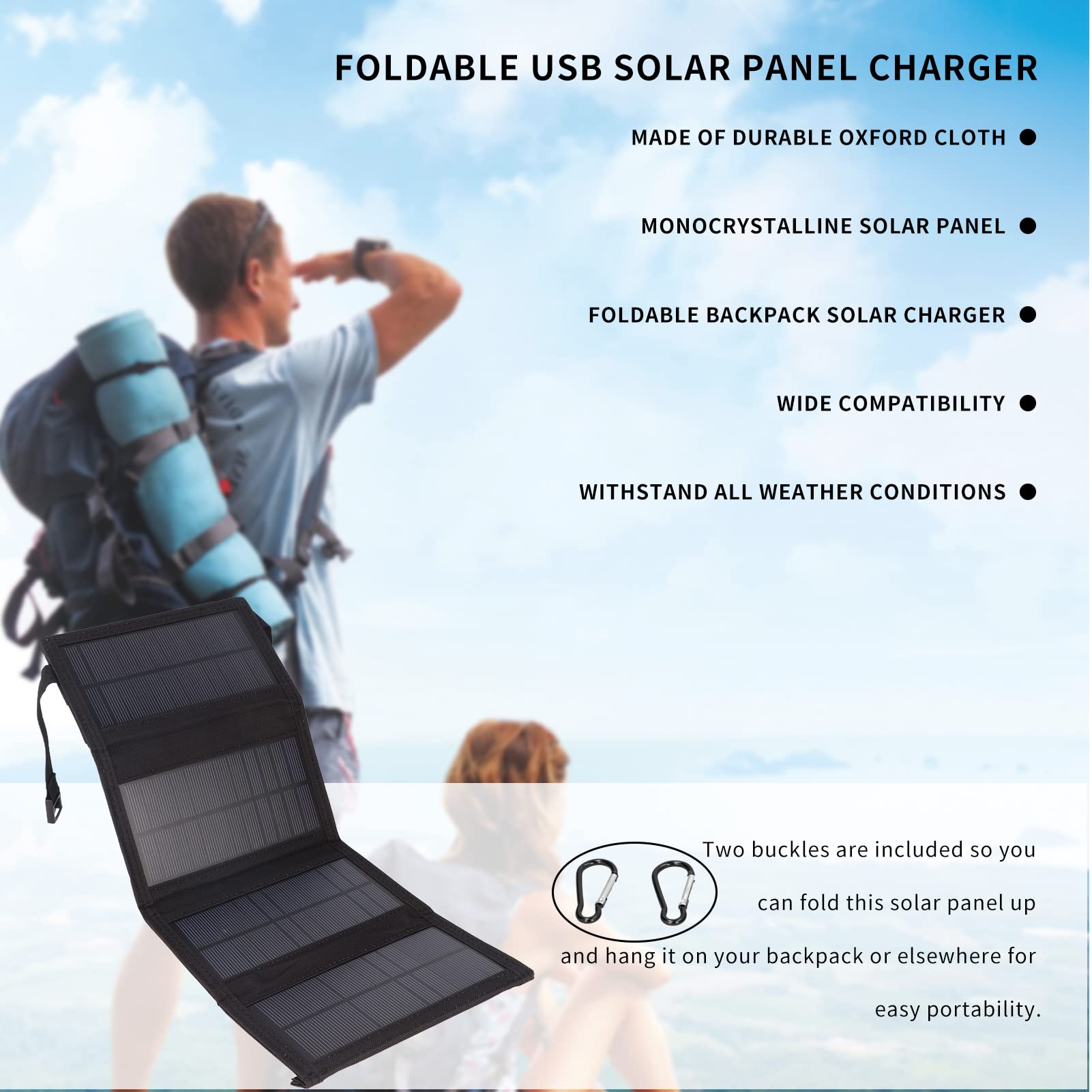 Gugxiom Pannello Solare Portatile da 20 W, Caricatore per Pannello Solare USB Pieghevole, Impermeabile IP65, Uscita USB5V, Pannelli Solari Aperti 480x185mm per Telefono, Laptop, Tablet, ECC.(Nero)