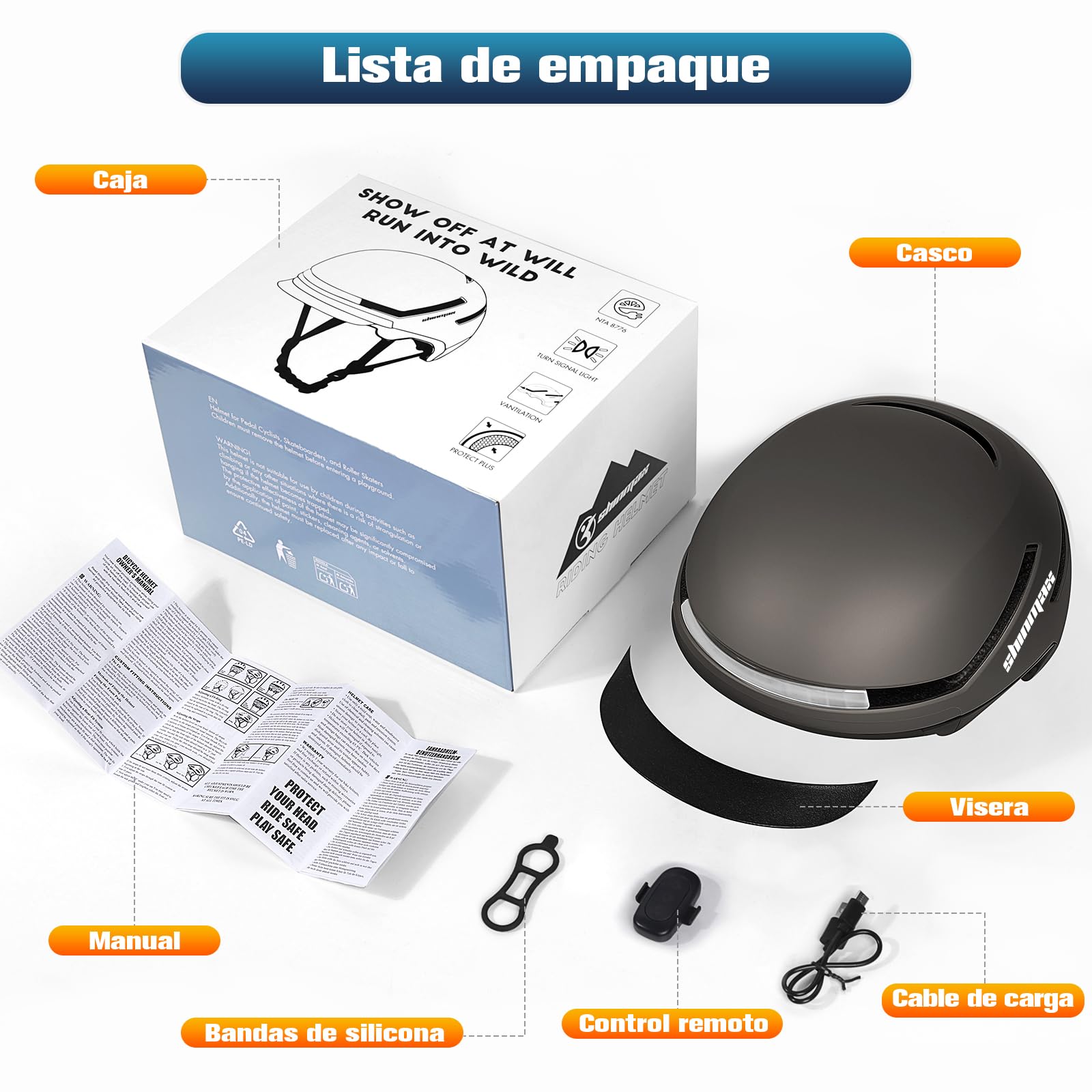 Shinmax Casco de Bicicleta Adulto con Luz y Intermitentes, Casco Ciclismo Hombre Mujer con Luz Trasera LED USB Recargable, Casco Bici para E-Bike, Scooter y Pedelec