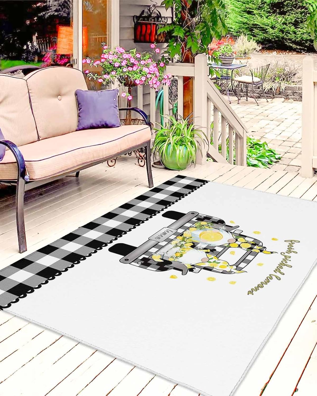 Country Truck Indoor/Outdoor Rug Mat Rural Gnome with Lemons Outside Carpet RV