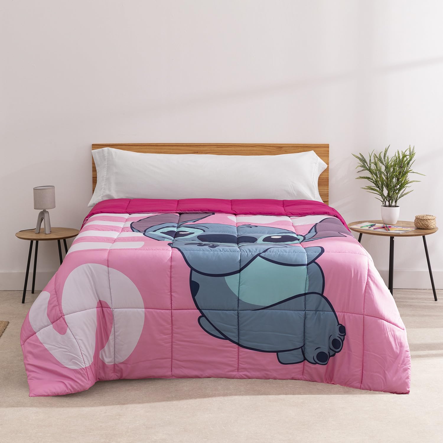 Acomoda Textil - Edredón Nórdico Infantil Estampado, Tejido Suave y Acolchado, Cálido y Ligero para Invierno para Cama de 90 a 105 cm. (Lilo y Stitch Flowers, Cama 90 cm)