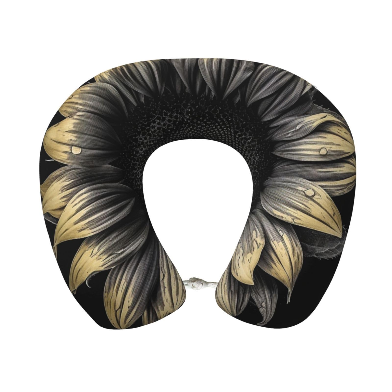 peiyeety Sunflower Black Travel Pillow Memory Foam - Comfortable U Shape Neck Pillows for Sleeping, Neck and Head Support Portable Airplane Pillow Adjustable Flight Pillow, Washable Cover