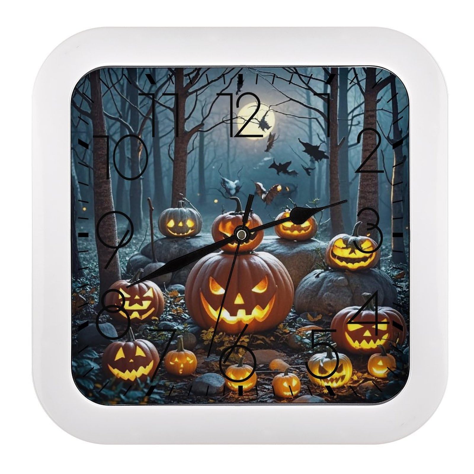 LZQPOEAS Terrifying Pumpkin in The Forest Wall Clock Fashionable Versatile Silent Wall Clock Simple Elegant Non Ticking Analog Clocks Easy to Install Square Modern Clocks for Home Decoration