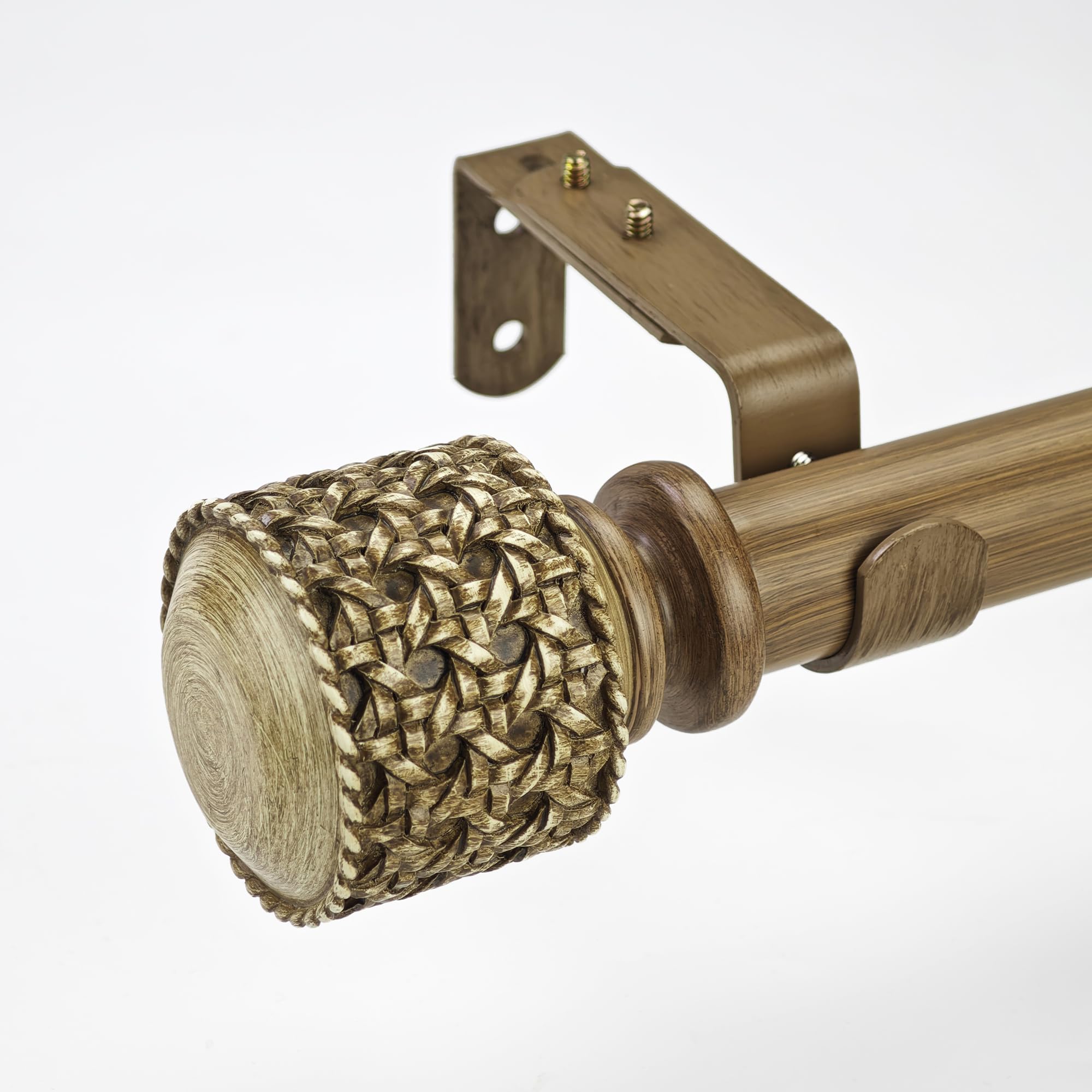 ILAISIHOME 1-1/8 Inch Diameter Faux Wood Curtain Rods with Faux Rattan Cane Woven Finial, 72-144'' Telescoping Single Curtain Rods for window width 68