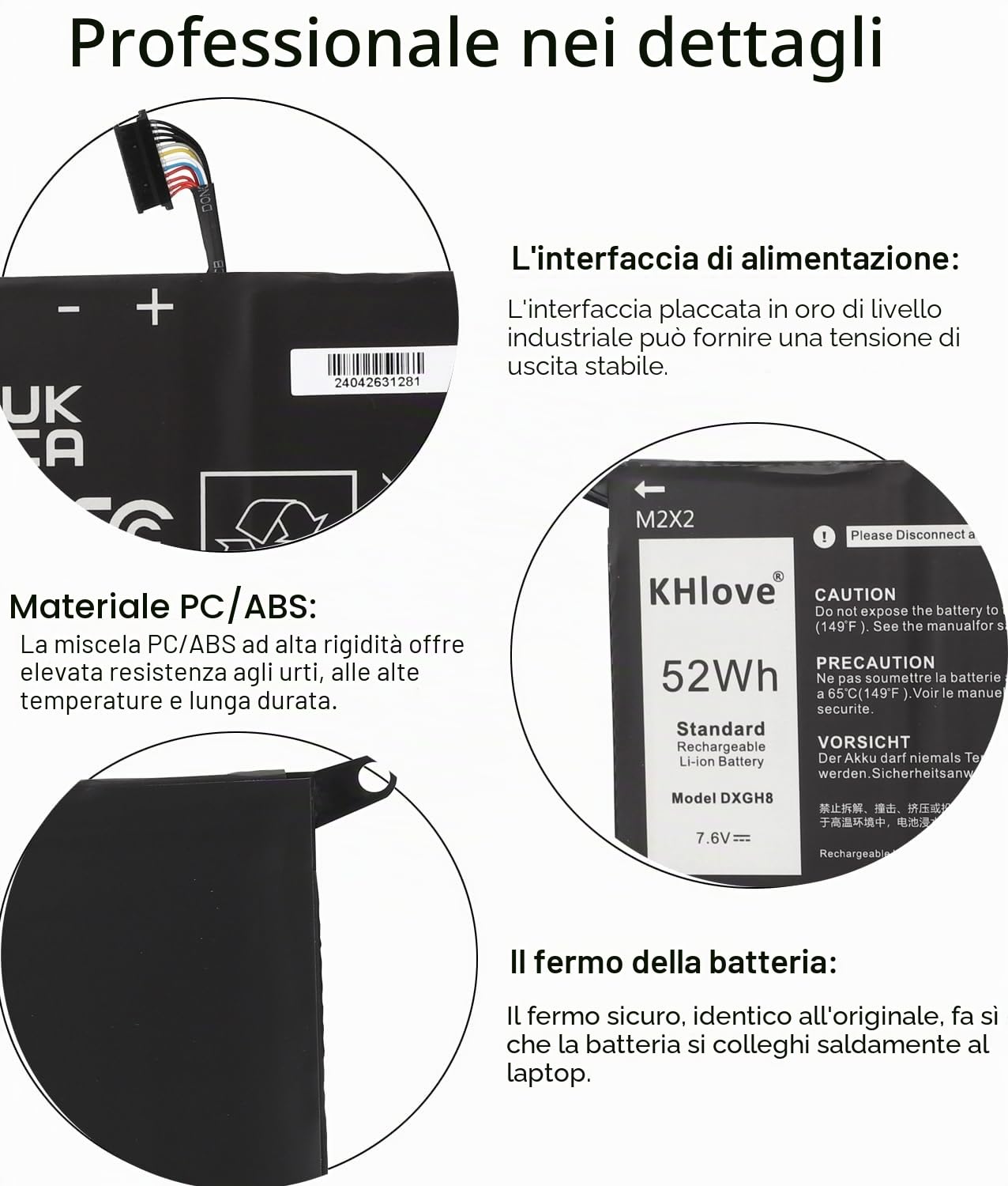 52Wh DXGH8 Laptop Batteria per Dell XPS 13 7930 9380 9370 13 7391 7390 2-in-1 7490 Latitude E3301 3301 Vostro 5391 5390 Serie P113G001 P82G P82G001 0H754V H754V 0H754V G8VCF HK6N5
