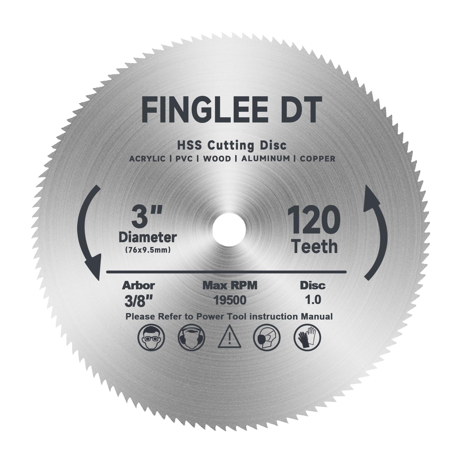 FINGLEE DT 3Pcs 3inch 76mm HSS Circular Saw Blade, 80Teeth High Speed Steel Cutting Disc with 10mm Arbor, for Rotary Tools Wood Plastic Cutting (3Pcs 3inch)