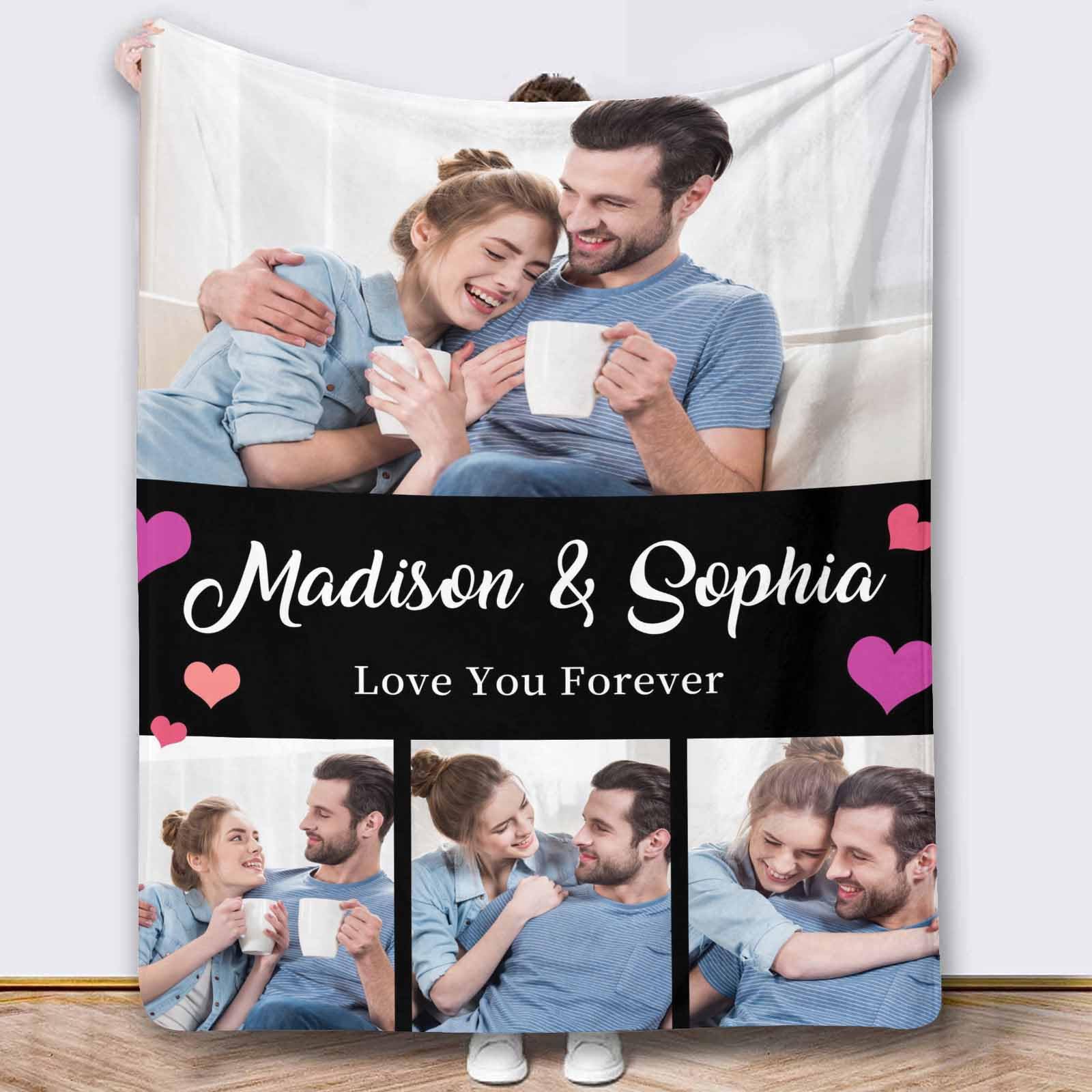 FnprtMo Customized Blanket with Picture, 4 Photos, Gifts for Family, Friends, Men, Women, Kids