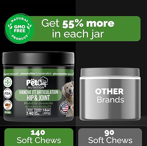Miniatura 3 de Pet Chef Advanced Dog Hip & Joint Suplemento para tratar Glucosamina, condroitina y cúrcuma MSM Razas Reduce el dolor, la inflamación y la