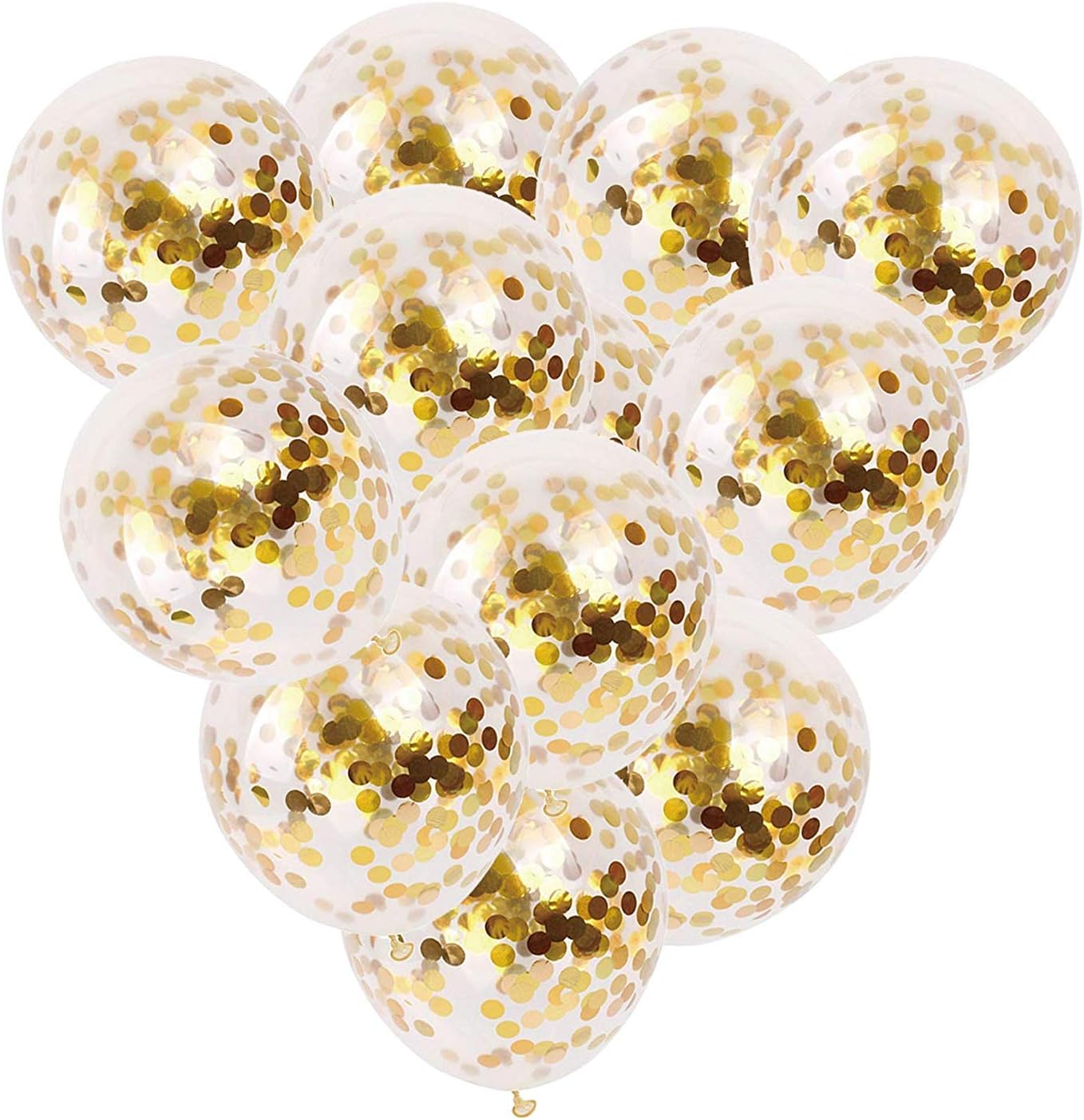 12 PCS Gold Confetti Balloons Bulk, inches Giant Metallic Filled Round Balloon Set, for Party, Wedding, Birthday Decoration, Air and Helium Can Be