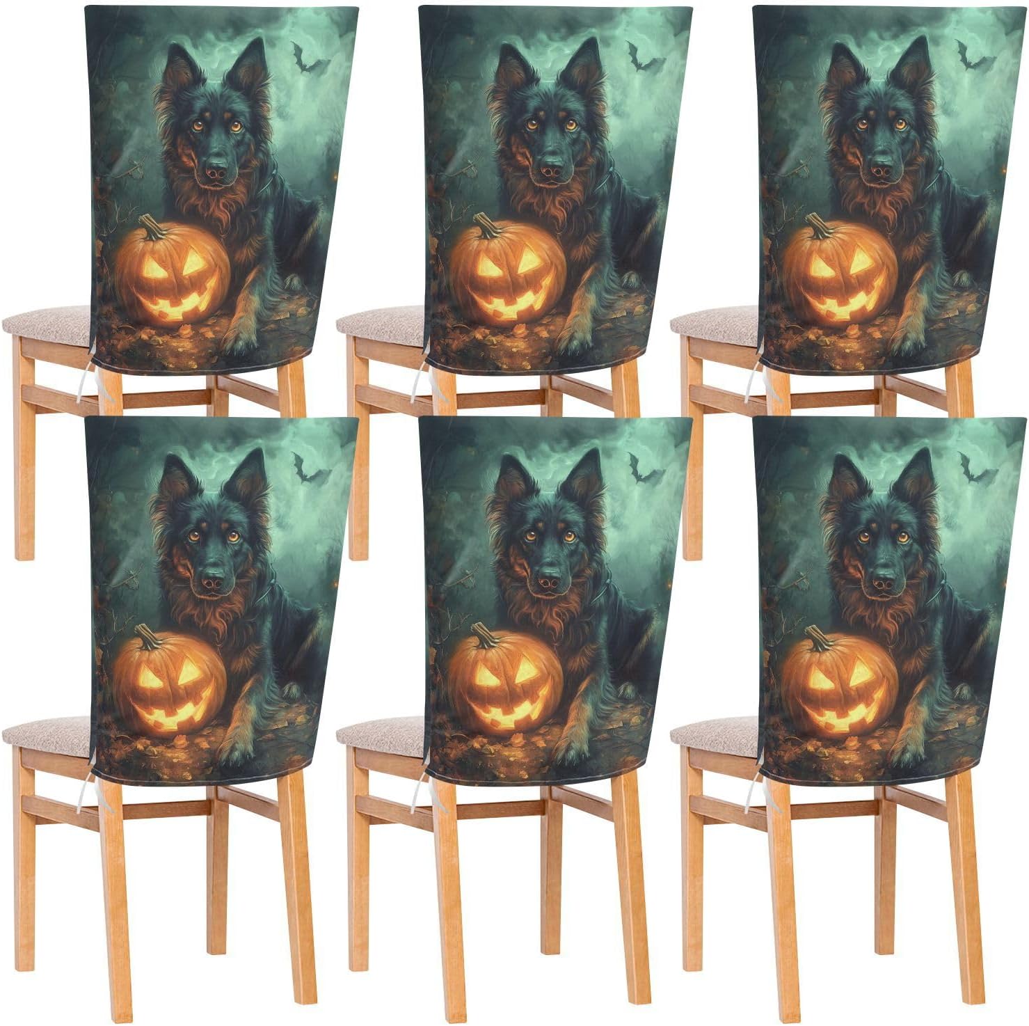 ALAZA Vintage Dog and Pumpkin Chair Back Cover Set of 6, Washable Reusable Removable Chair Slipcovers Decorative Chair Cover for Home Kitchen Wedding Party