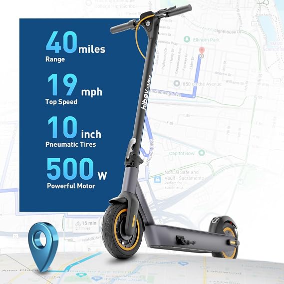 Hiboy S2/S2 Max Electric Scooter, 500W Motor, 10 Tires, 40.4 Miles Range E Scooter, 19 Mph Folding Commuter Electric Scooter for Adults & Dual Braking System with App