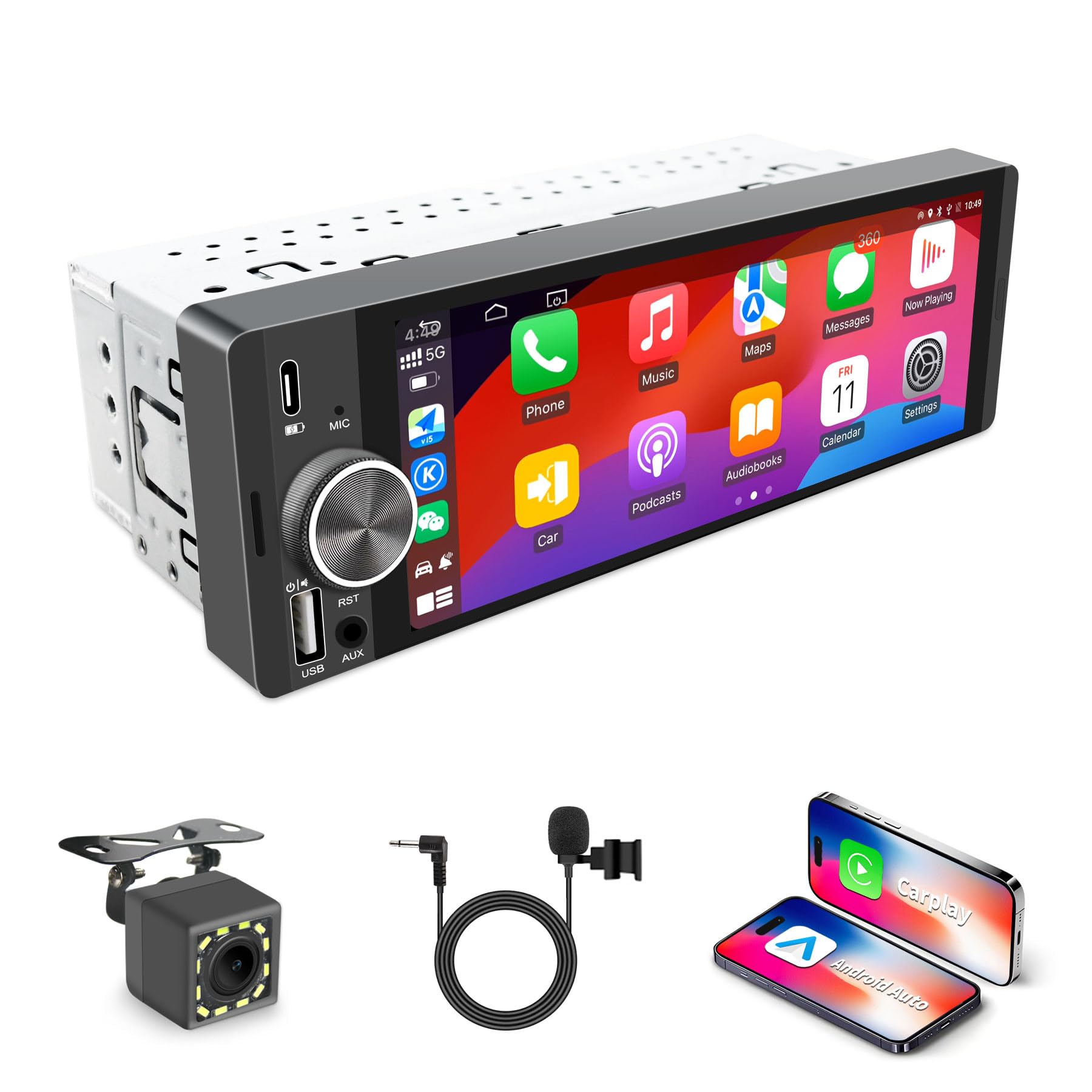 Autoradio 1 DIN avec Écran Tactile 6,28", CarPlay et Android Auto