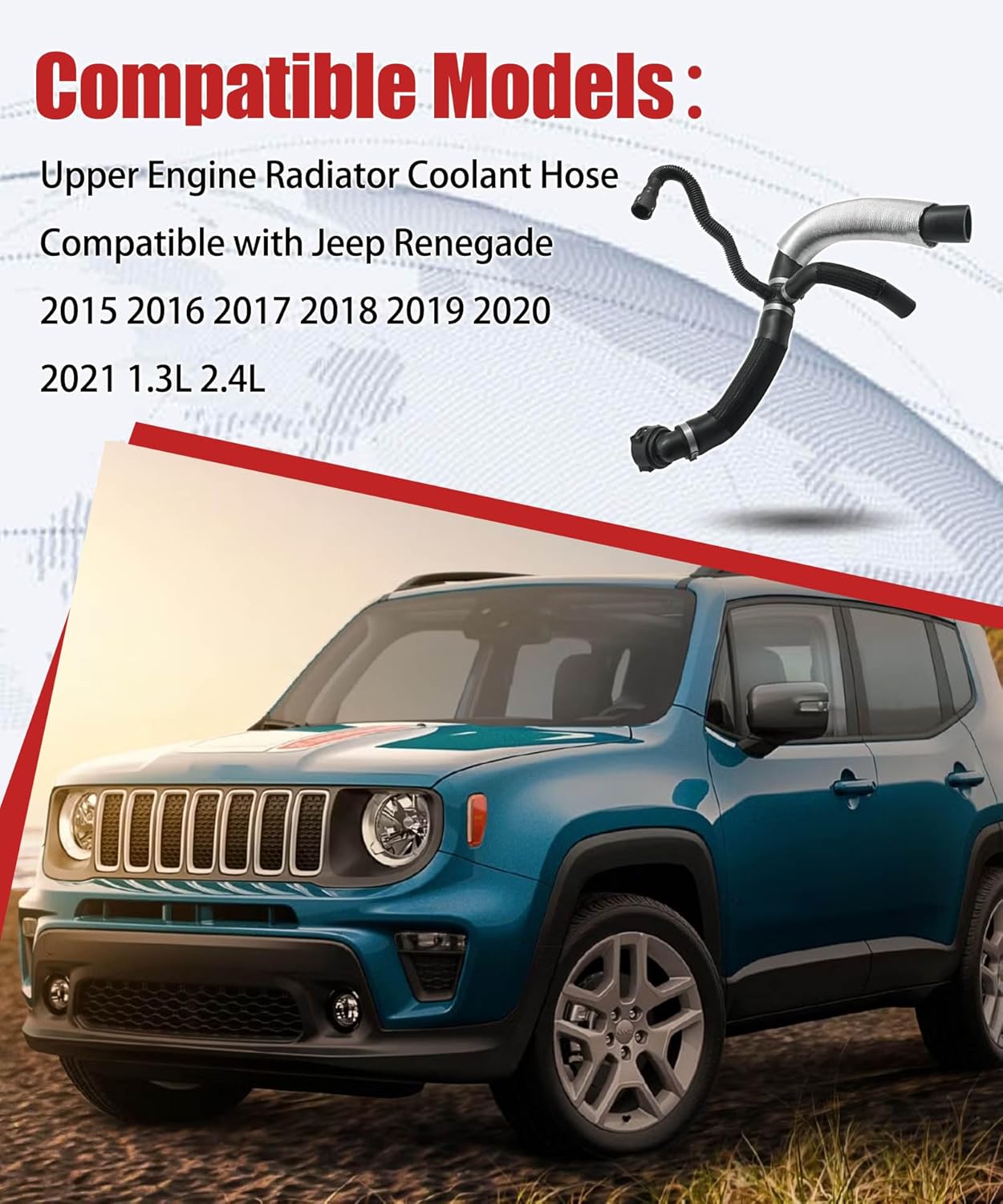 Upper Engine Radiator Coolant Hose Compatible with Jeep Renegade 2015 2016 2017 2018 2019 2020 2021 1.3L 2.4L, Replace 68440687AA 68246569AA 68246567AA