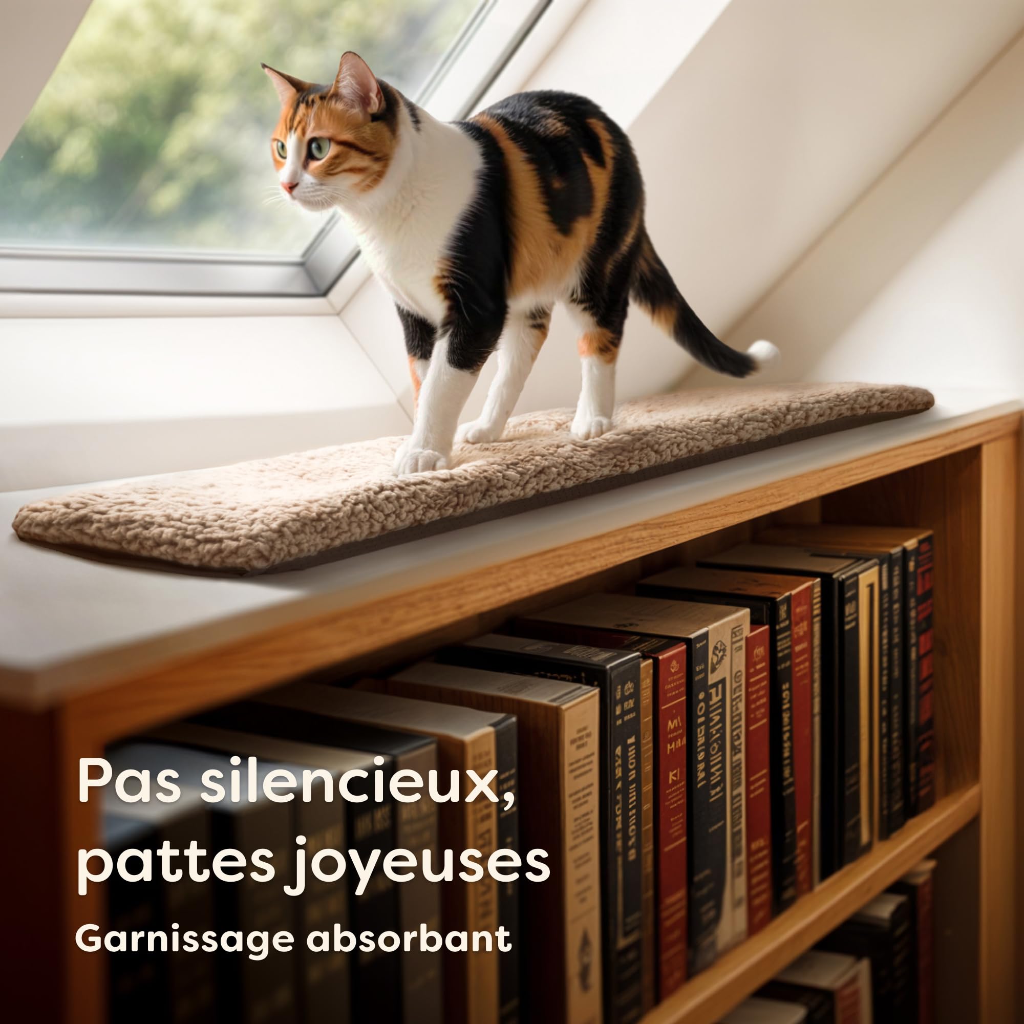 Knupis Coussin de Fenetre pour Chat - Tapis de Lit pour Chats Auto-Chauffante sans Électricité 90x28cm - Douce & Réduction du Brui - Housse Lavable - avec Dessous Non-Glissant (Marron)
